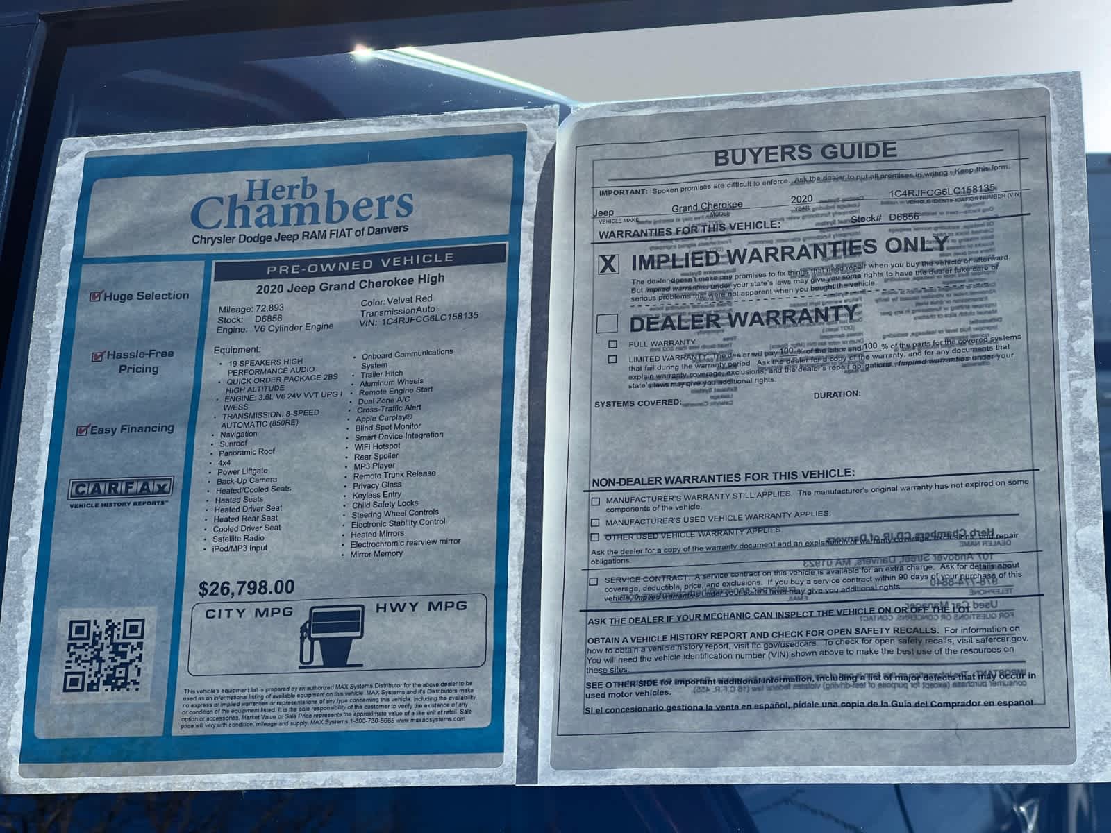 used 2020 Jeep Grand Cherokee car, priced at $26,397