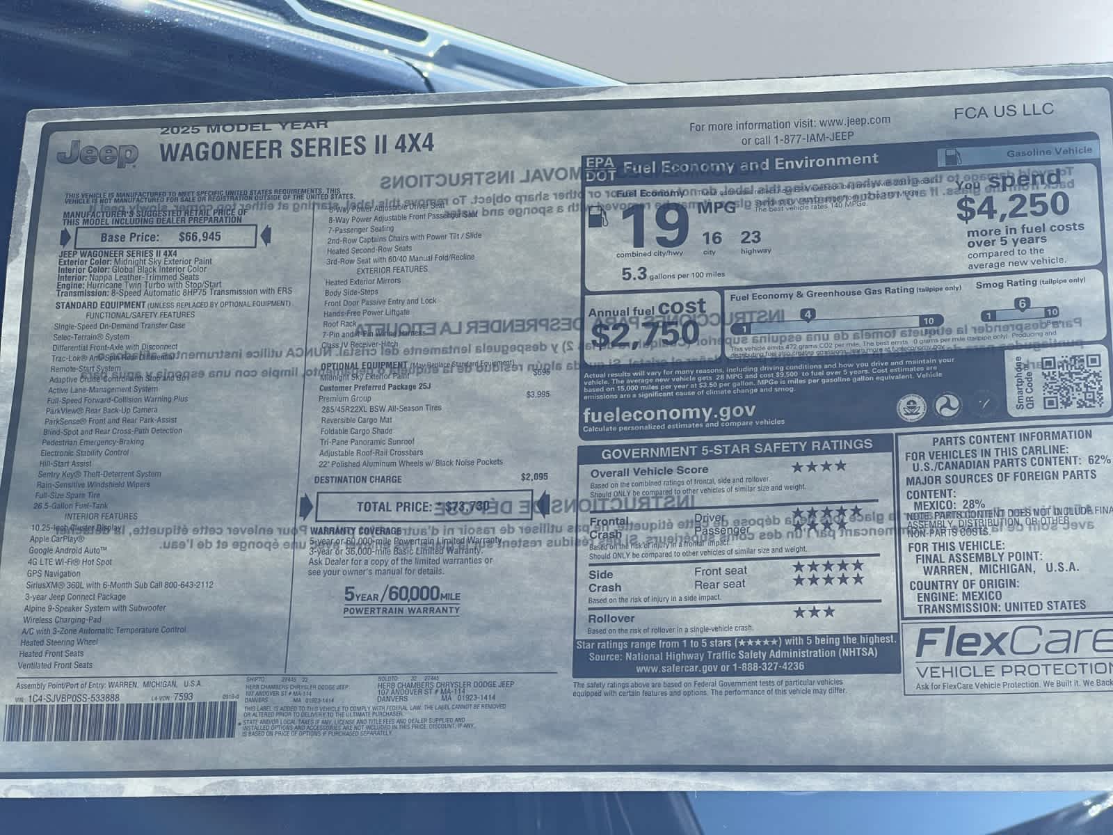 new 2025 Jeep Wagoneer car, priced at $70,730