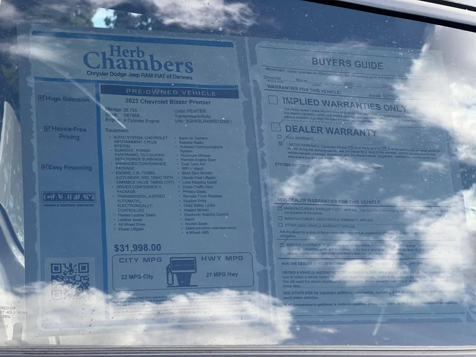 used 2022 Chevrolet Blazer car, priced at $31,197