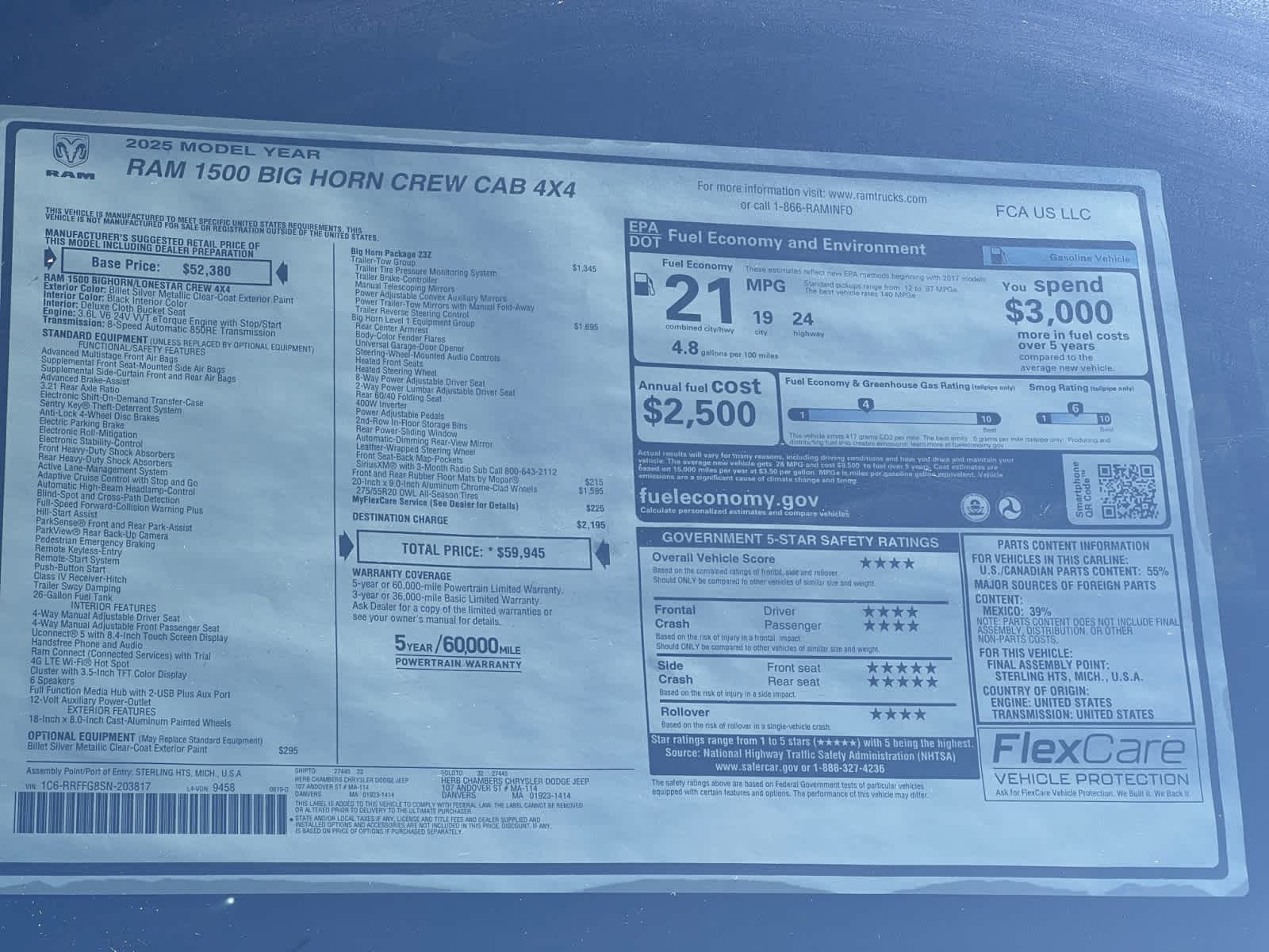 new 2025 Ram 1500 car, priced at $55,945