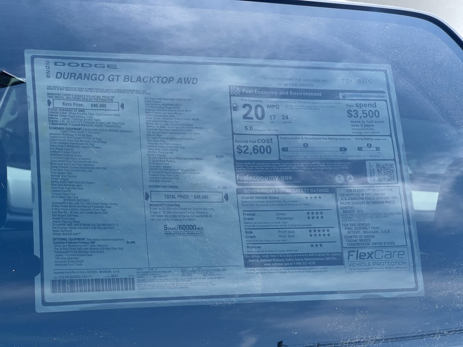 new 2025 Dodge Durango car, priced at $48,480