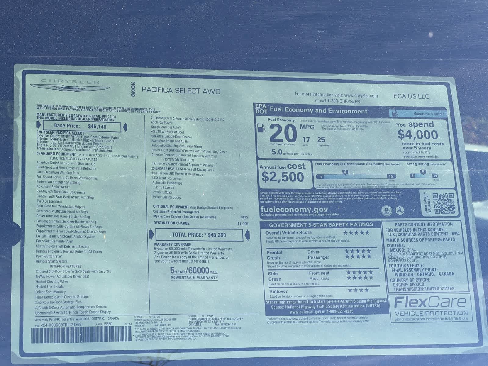 new 2026 Chrysler Pacifica car, priced at $48,360