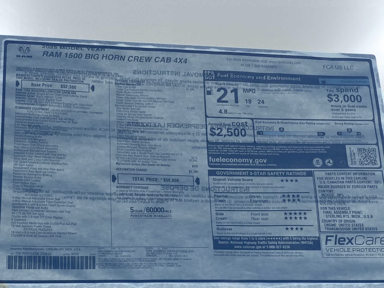 new 2025 Ram 1500 car, priced at $55,650