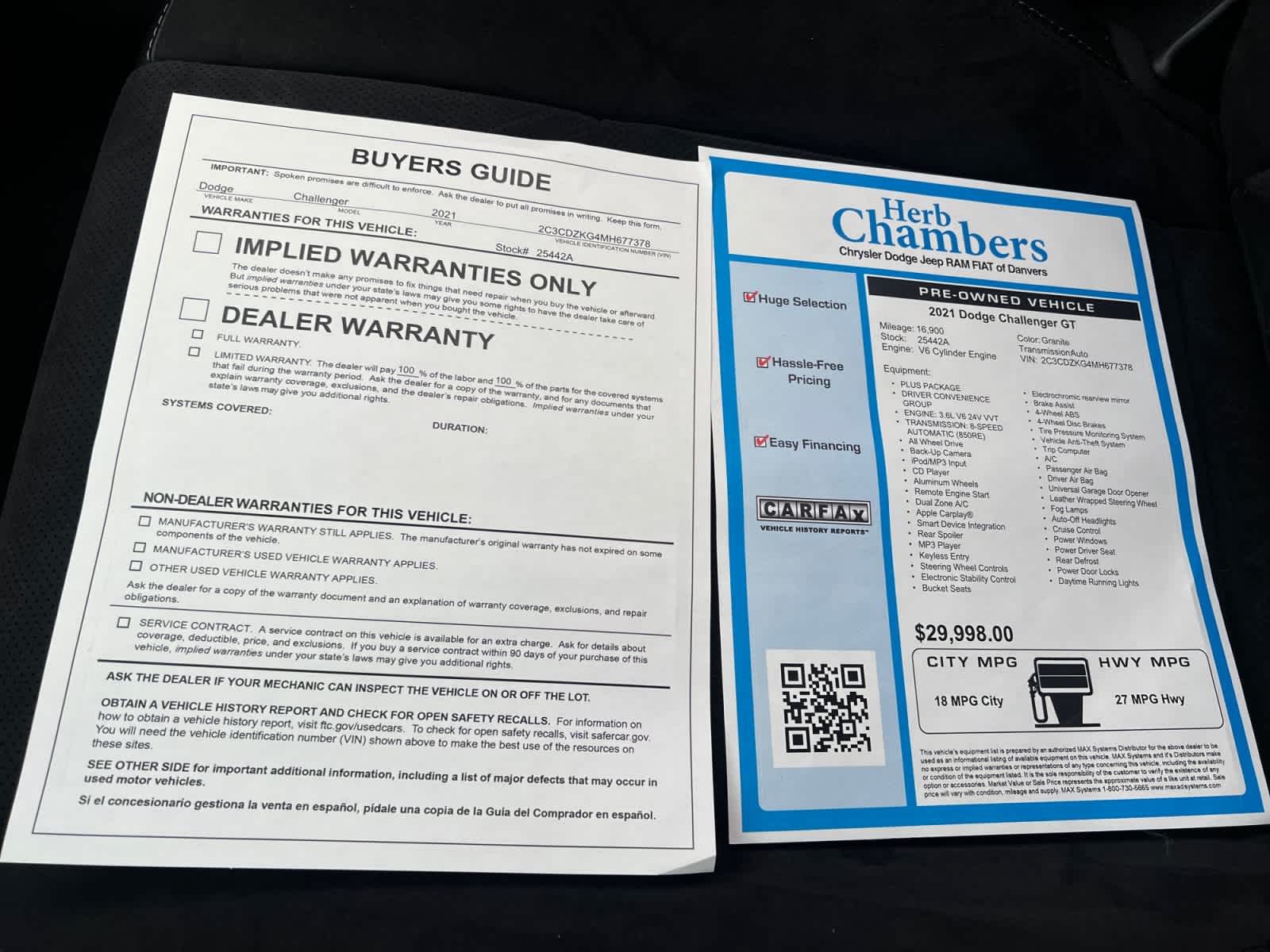 used 2021 Dodge Challenger car, priced at $29,197