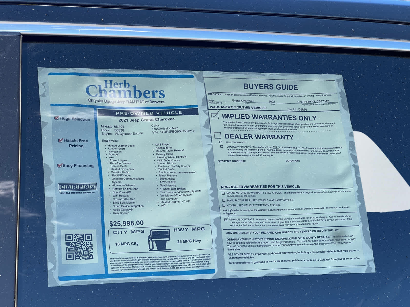 used 2021 Jeep Grand Cherokee car, priced at $24,897