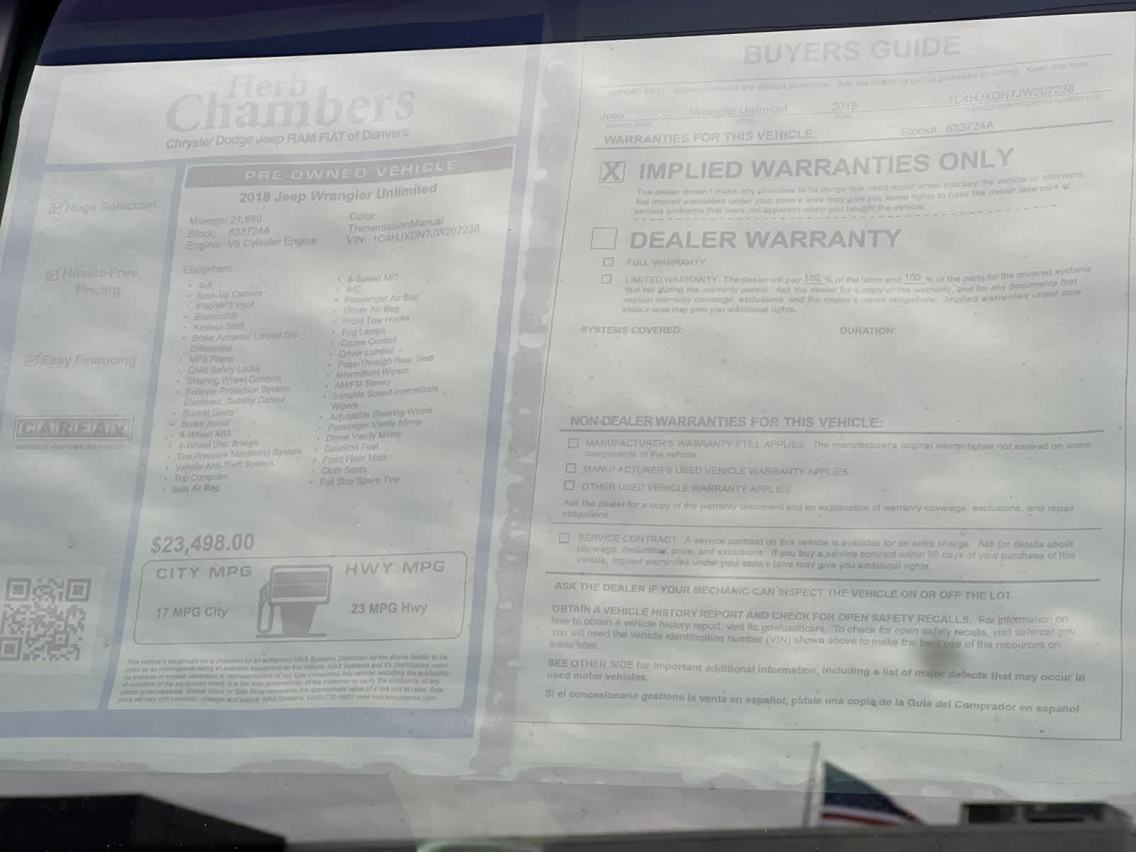 used 2018 Jeep Wrangler car, priced at $23,897