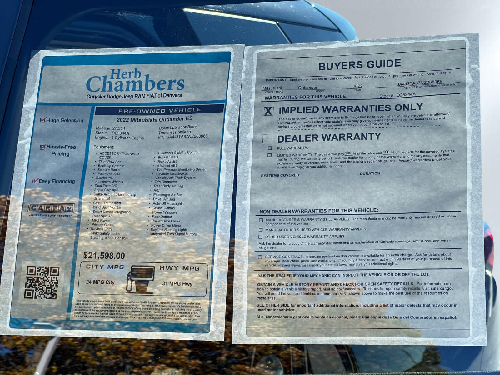 used 2022 Mitsubishi Outlander car, priced at $23,097