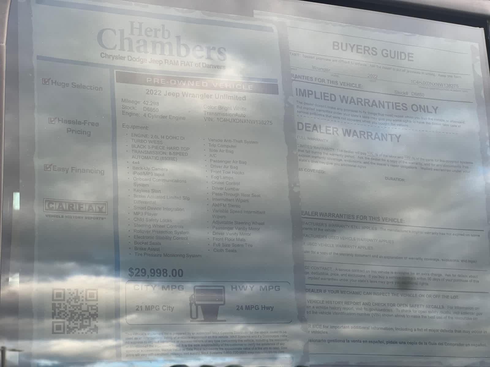 used 2022 Jeep Wrangler car, priced at $29,397