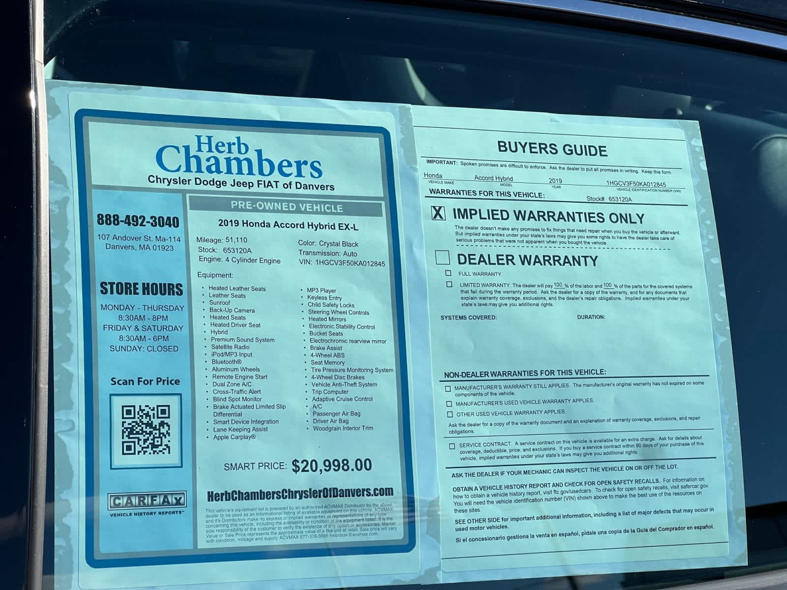 used 2019 Honda Accord Hybrid car, priced at $23,497