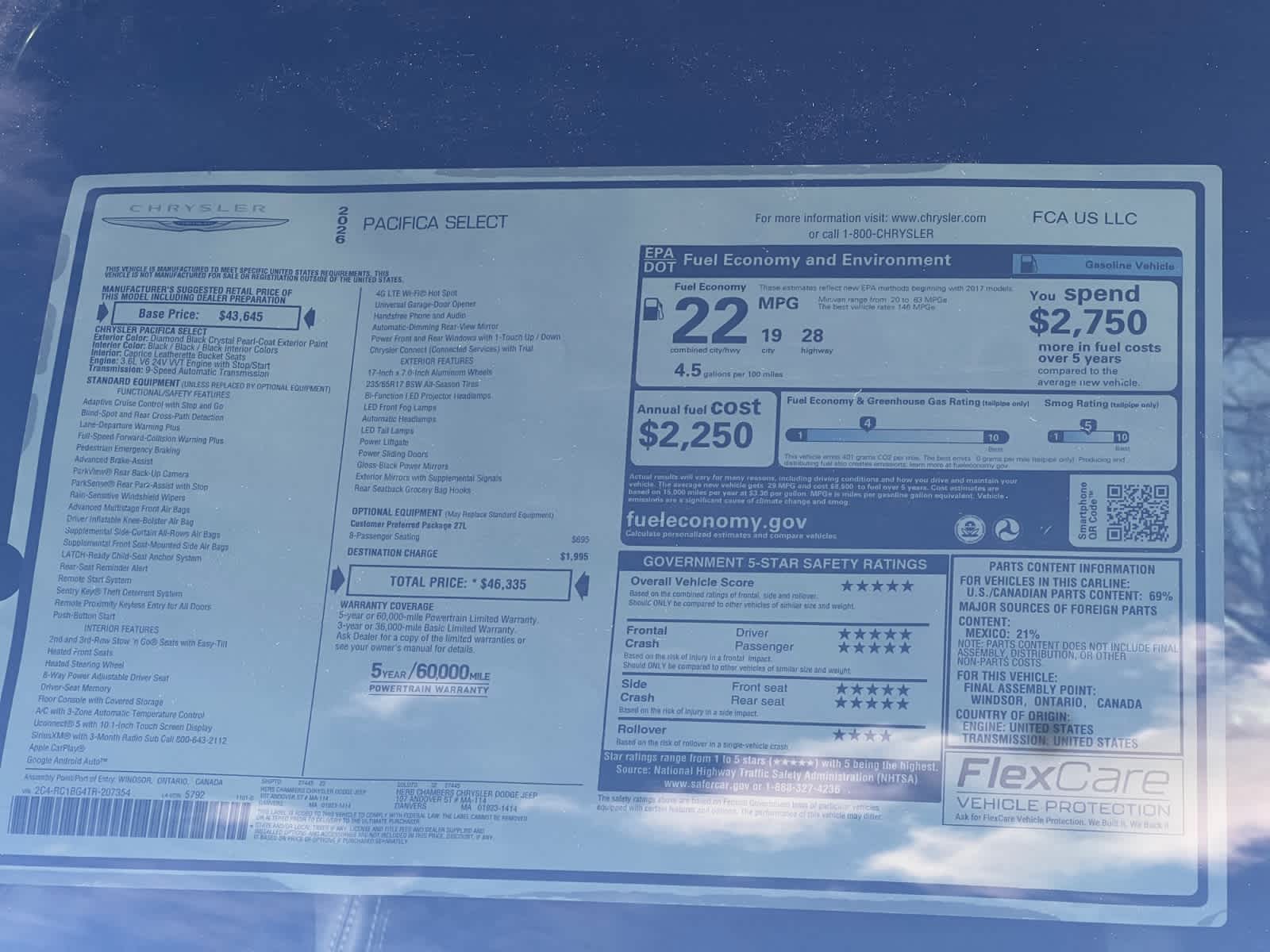 new 2026 Chrysler Pacifica car, priced at $46,335