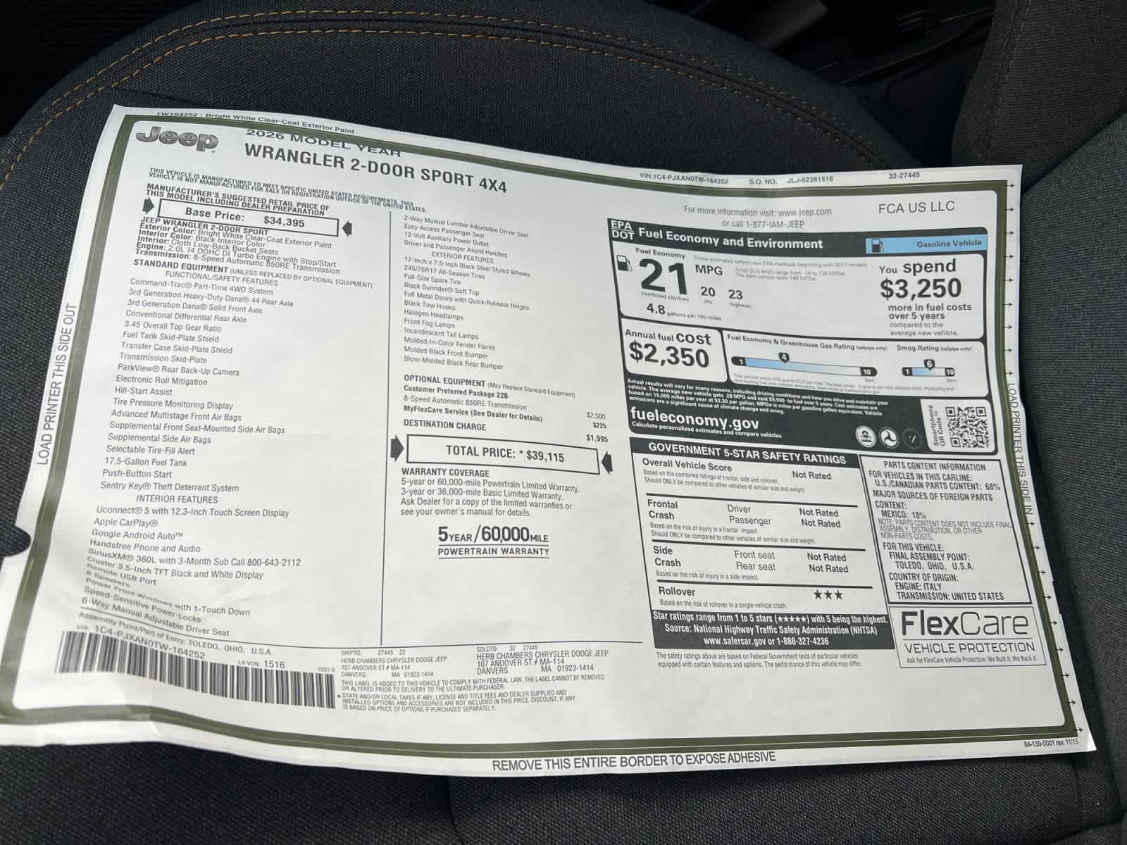 new 2026 Jeep Wrangler car, priced at $39,115