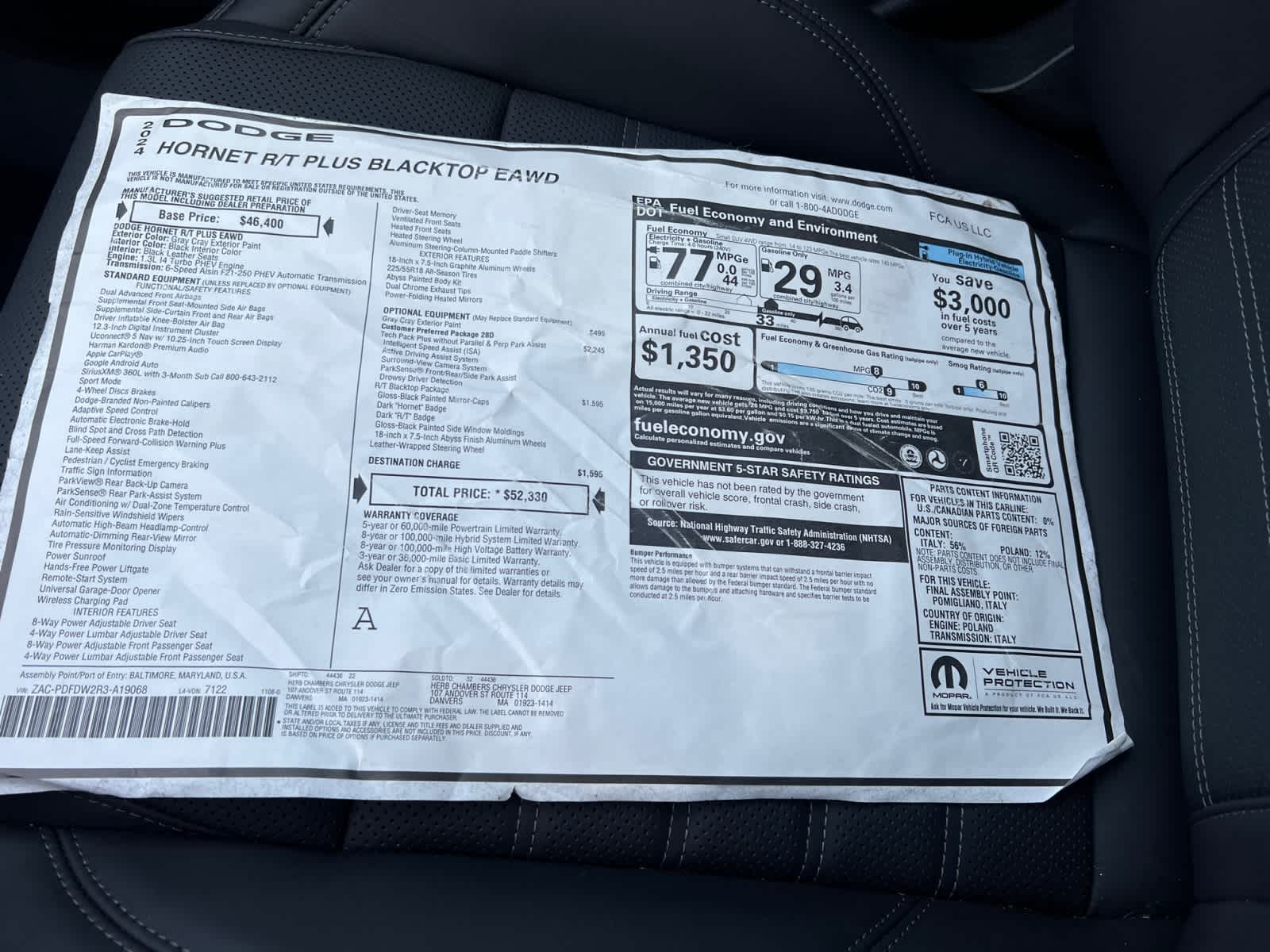 new 2024 Dodge Hornet car, priced at $52,330
