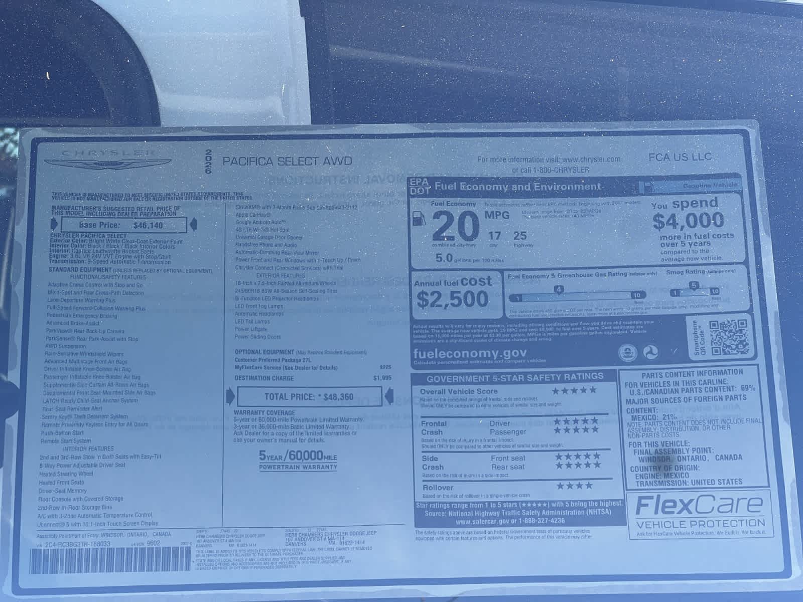 new 2026 Chrysler Pacifica car, priced at $48,360