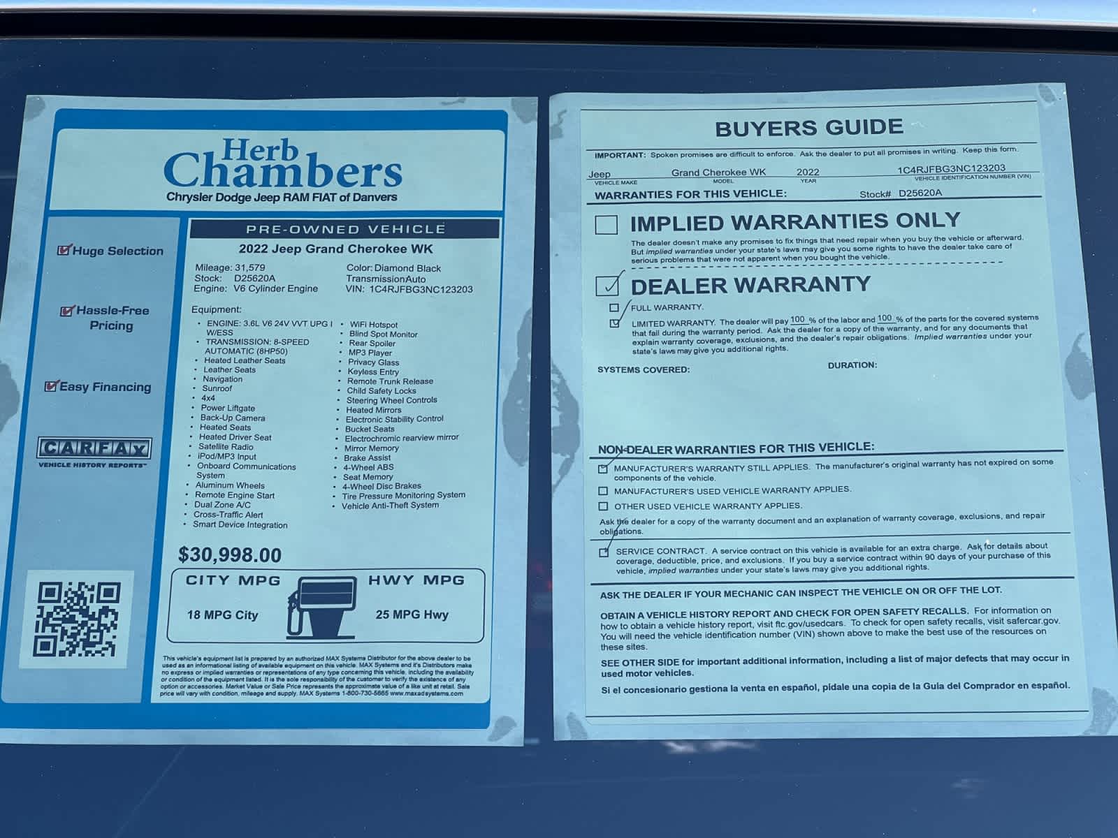 used 2022 Jeep Grand Cherokee WK car, priced at $30,497