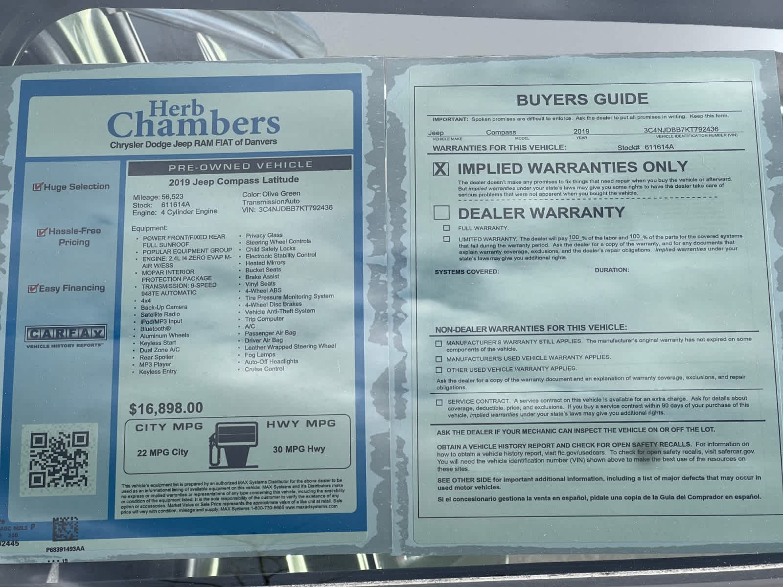 used 2019 Jeep Compass car, priced at $16,997