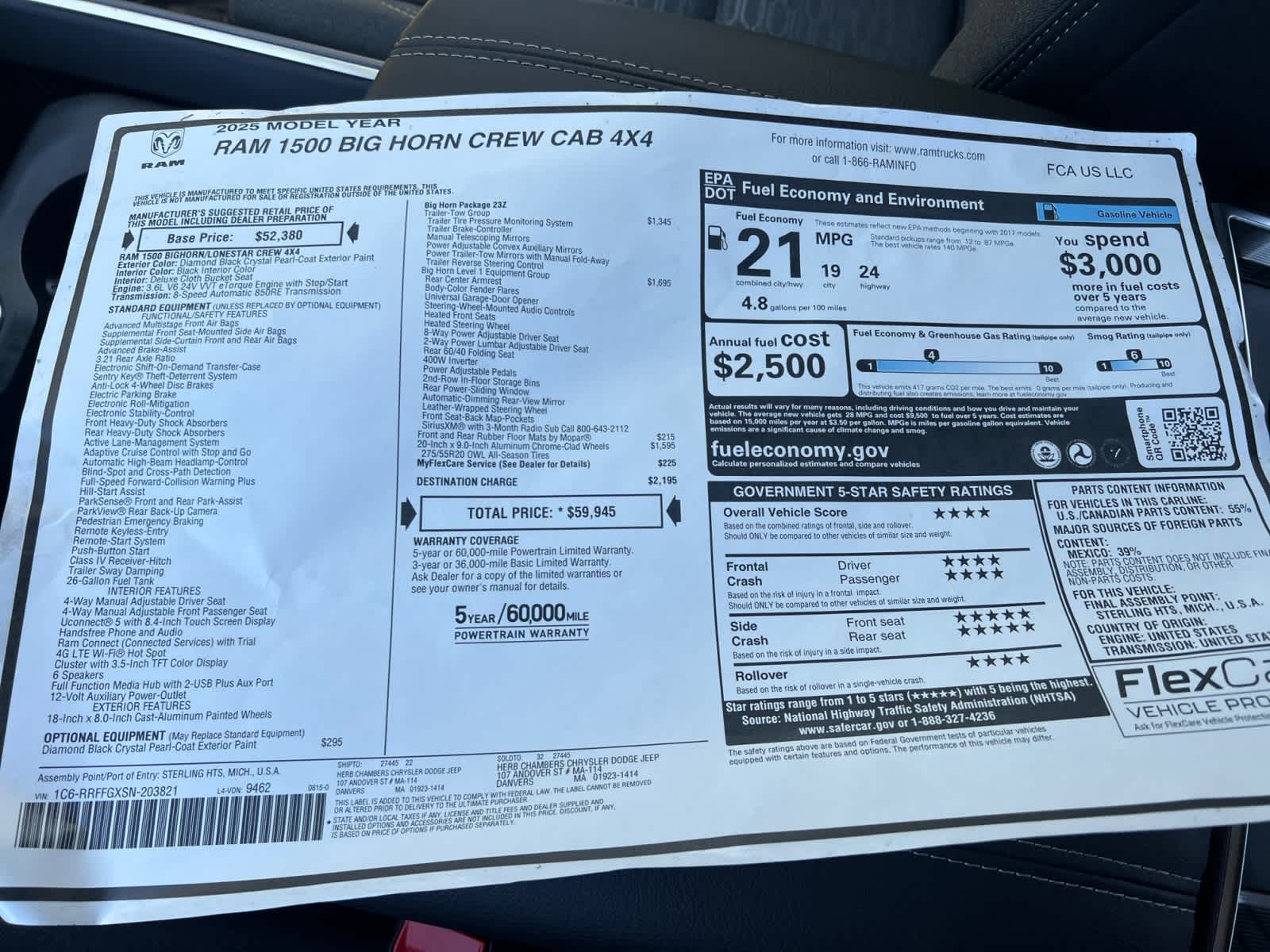 new 2025 Ram 1500 car, priced at $55,945