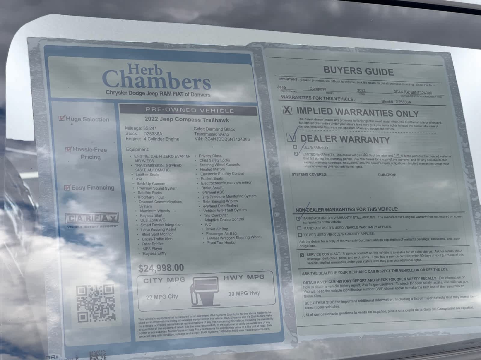 used 2022 Jeep Compass car, priced at $23,497