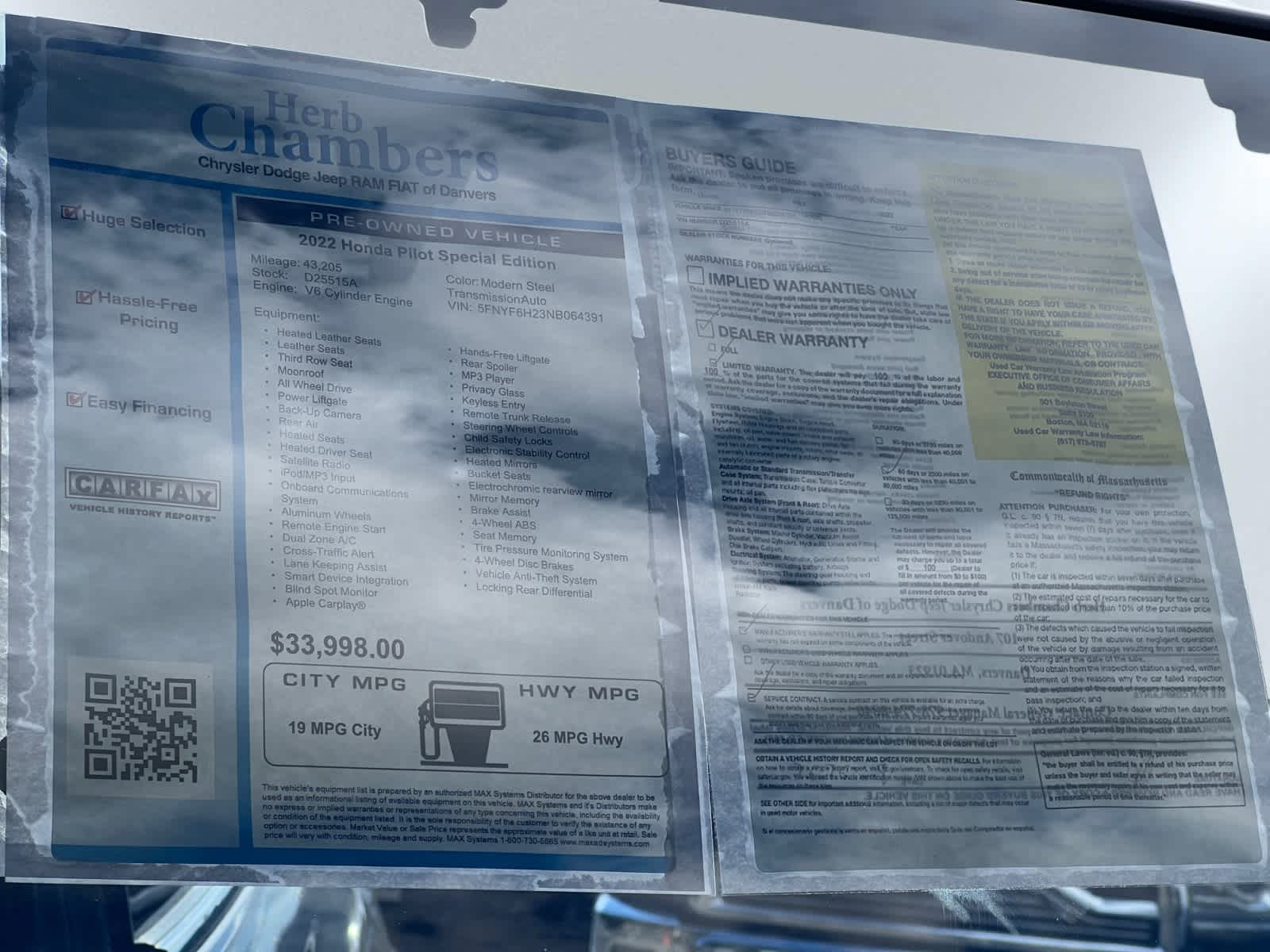 used 2022 Honda Pilot car, priced at $32,087