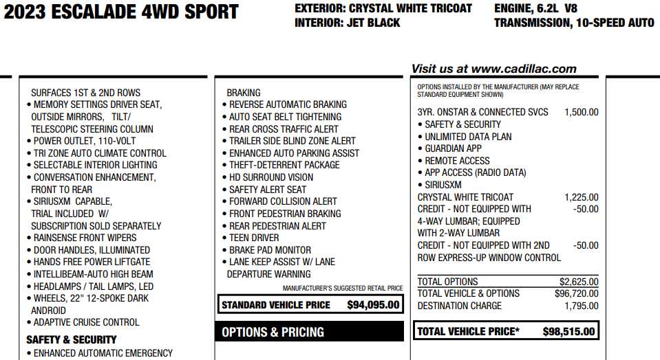 used 2023 Cadillac Escalade car, priced at $73,287