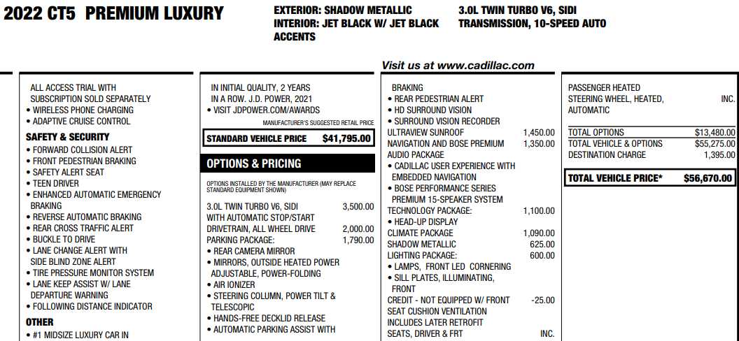 used 2022 Cadillac CT5 car, priced at $34,387