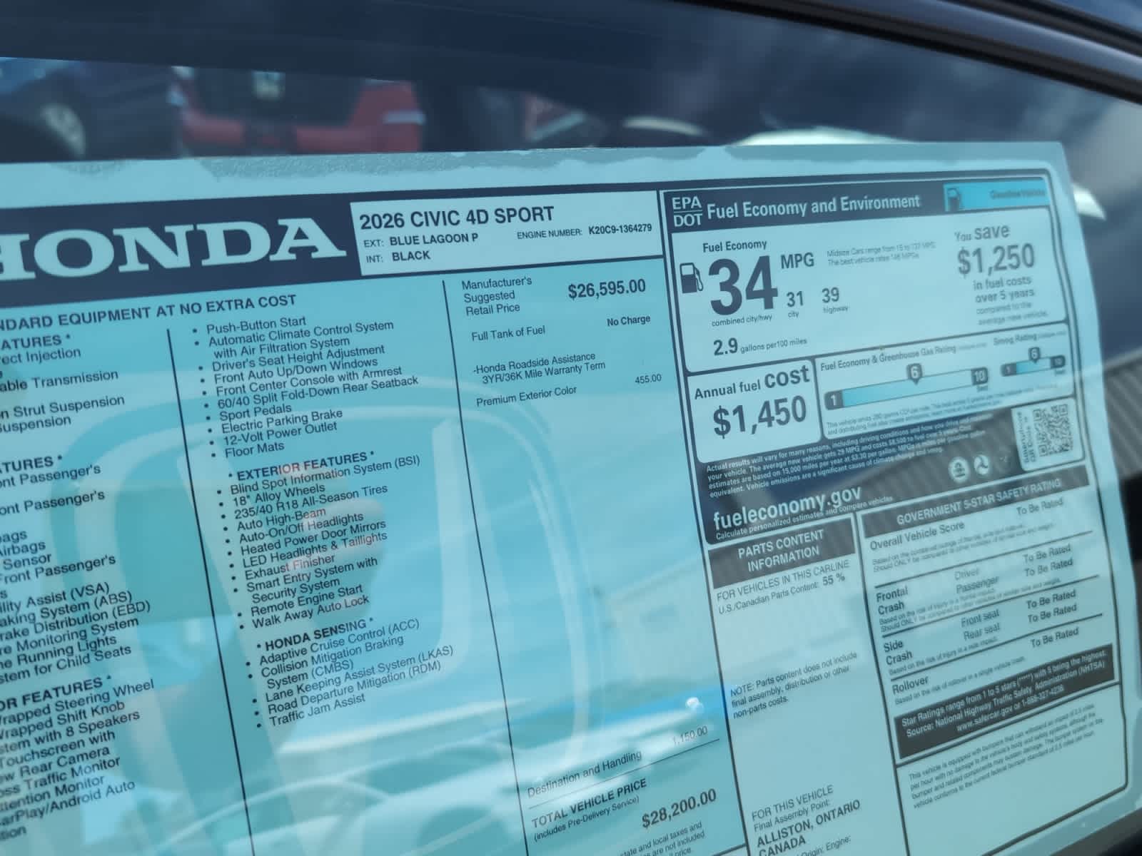 new 2026 Honda Civic car, priced at $28,200