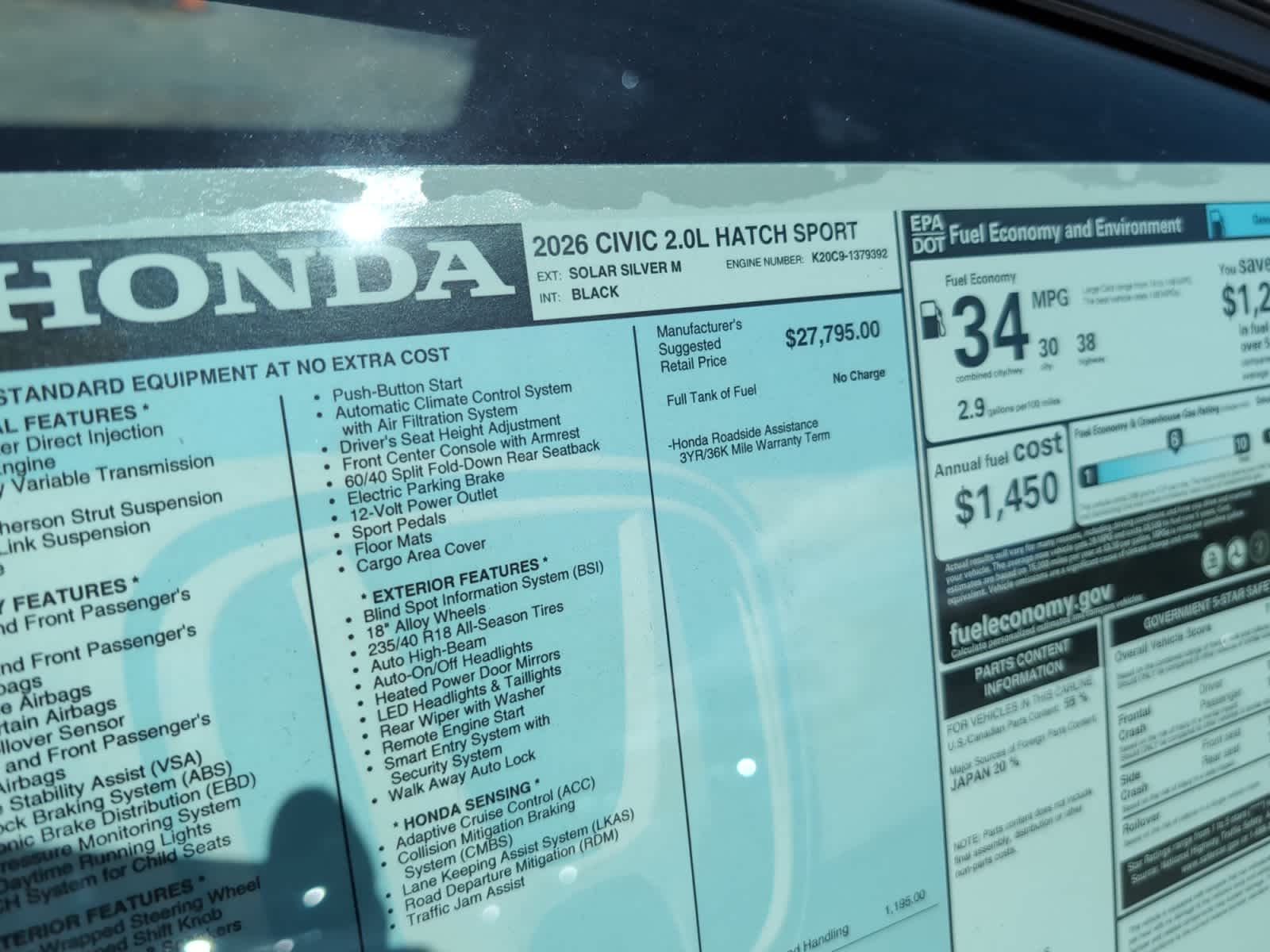 new 2026 Honda Civic car, priced at $28,990