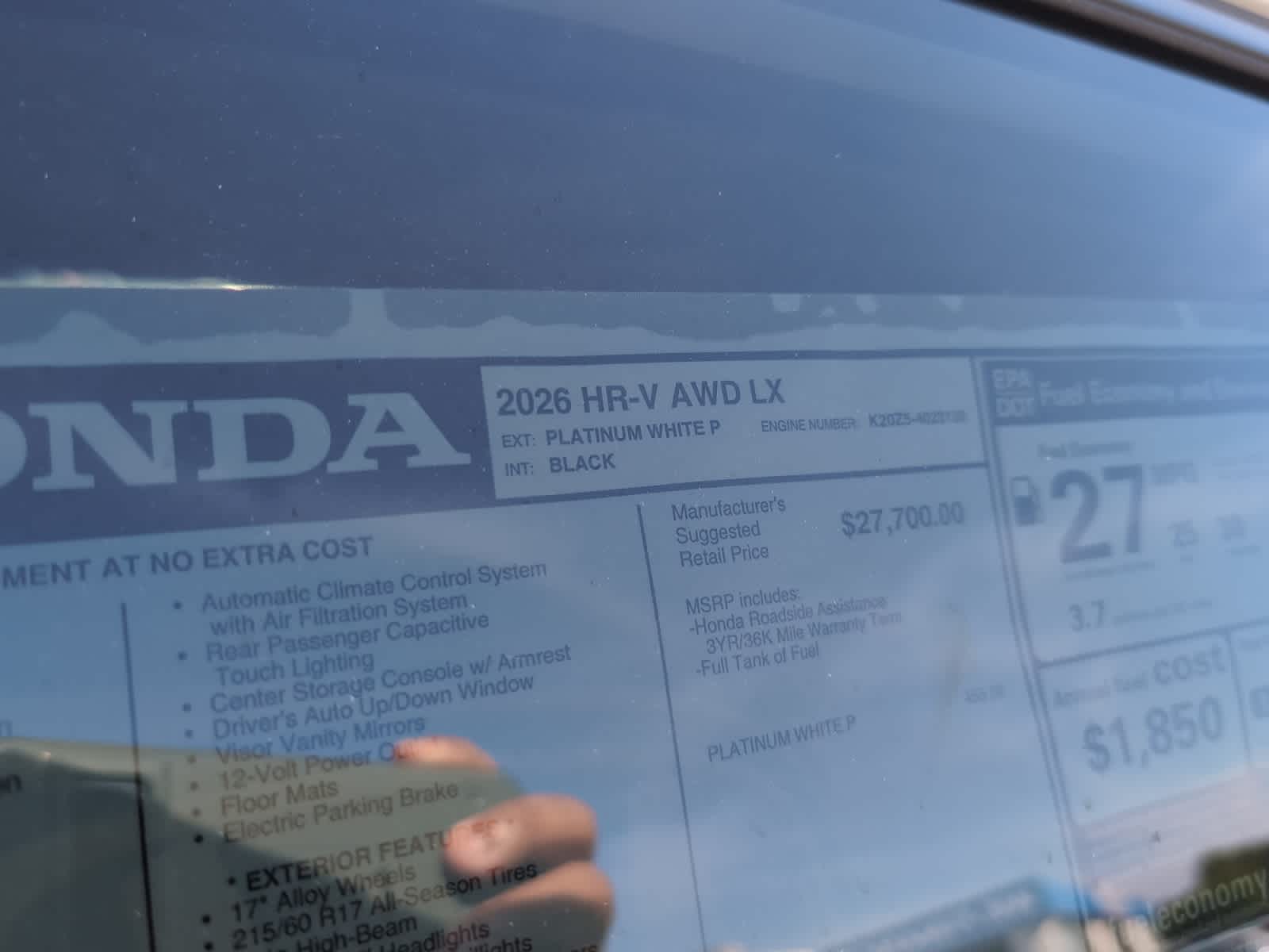 new 2026 Honda HR-V car, priced at $29,550