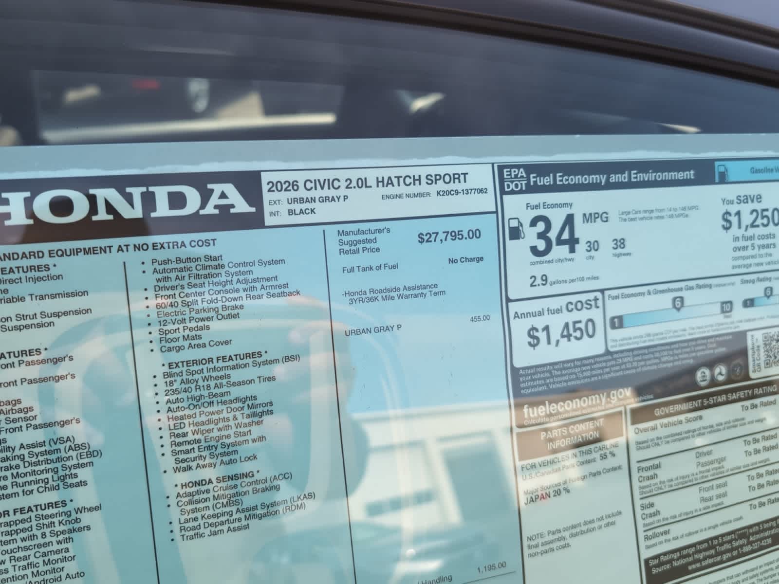 new 2026 Honda Civic car, priced at $29,445
