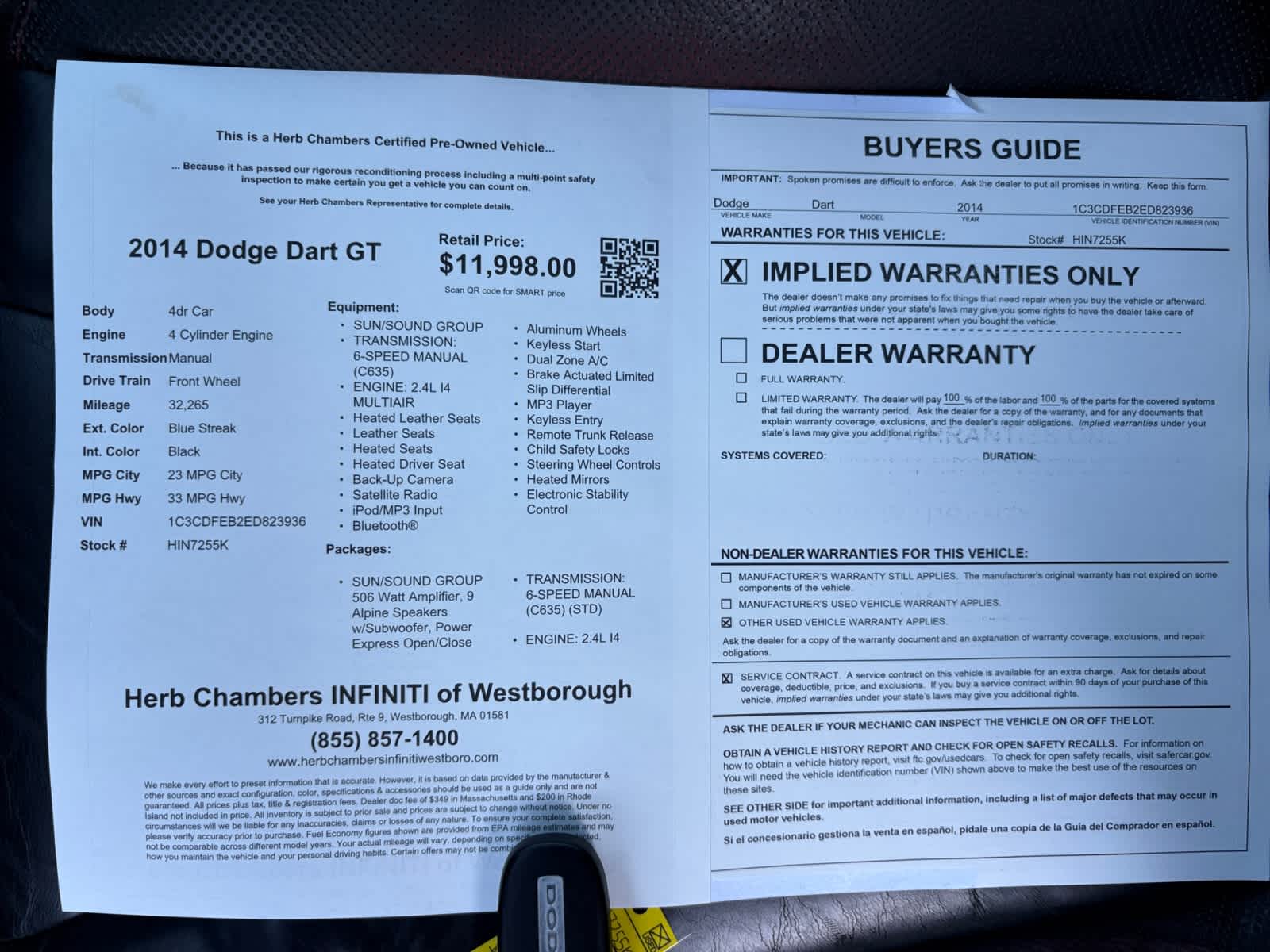 used 2014 Dodge Dart car, priced at $10,498