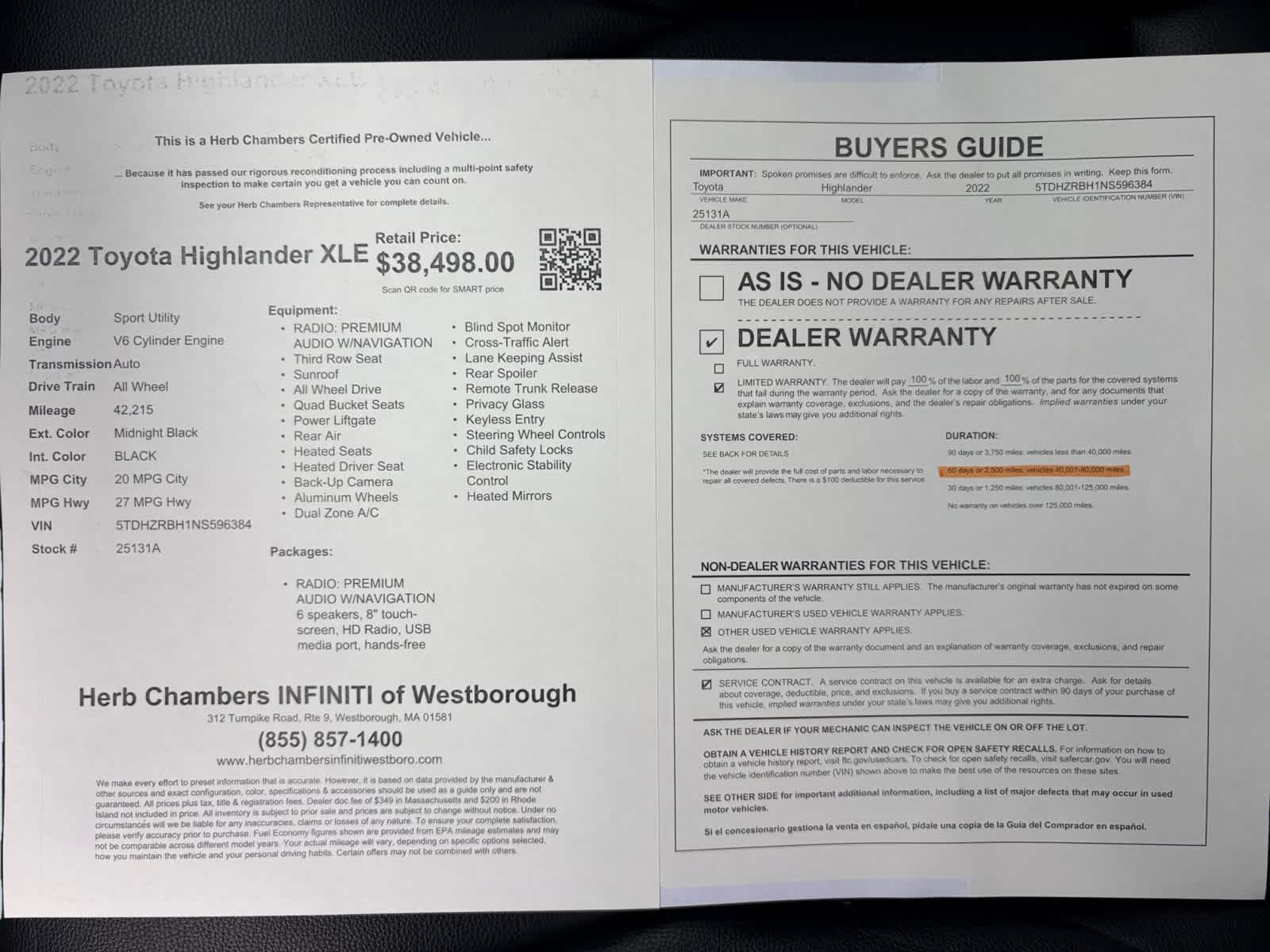 used 2022 Toyota Highlander car, priced at $37,498