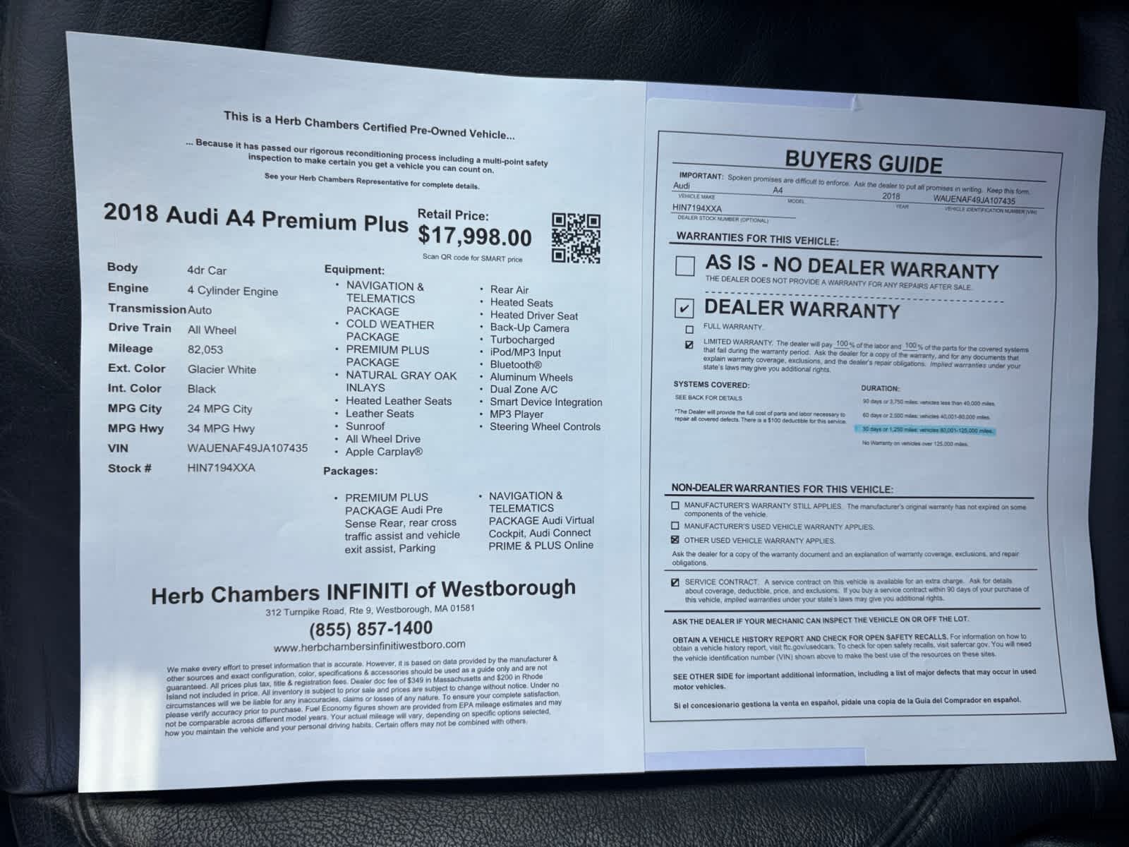used 2018 Audi A4 car, priced at $18,297
