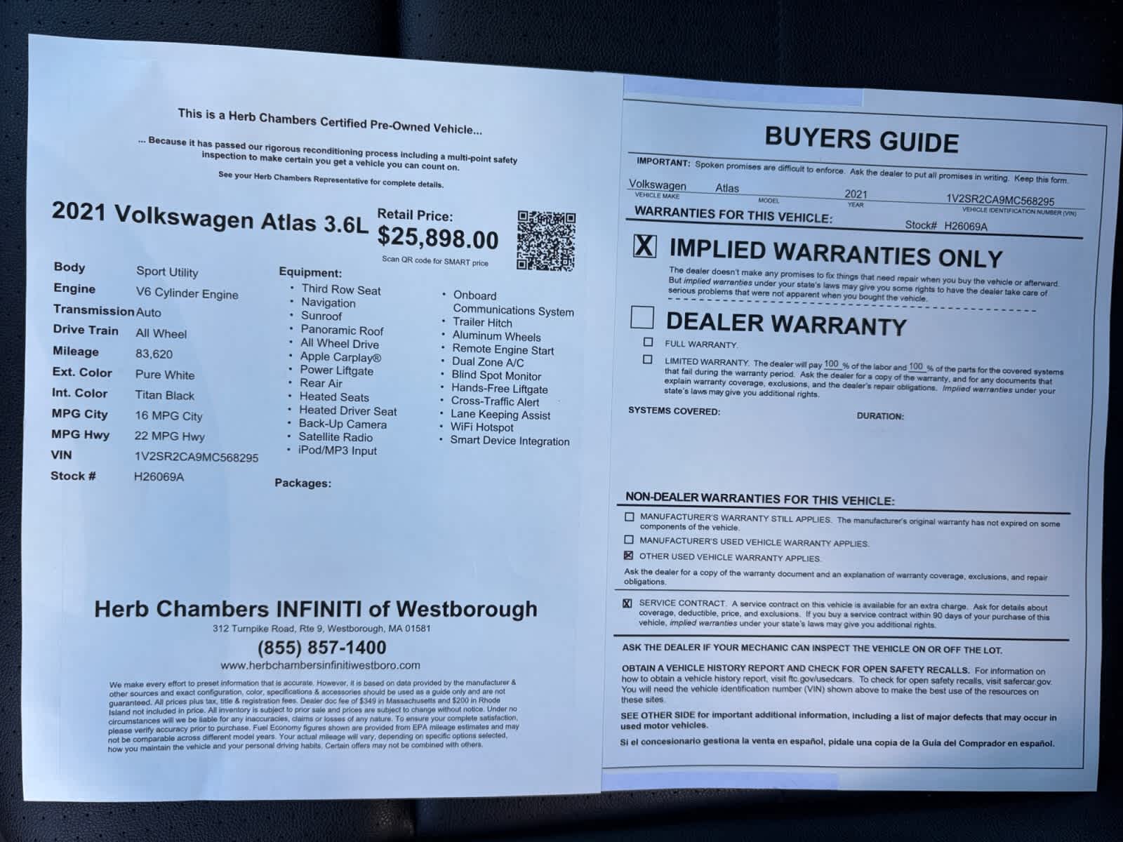 used 2021 Volkswagen Atlas car, priced at $23,888