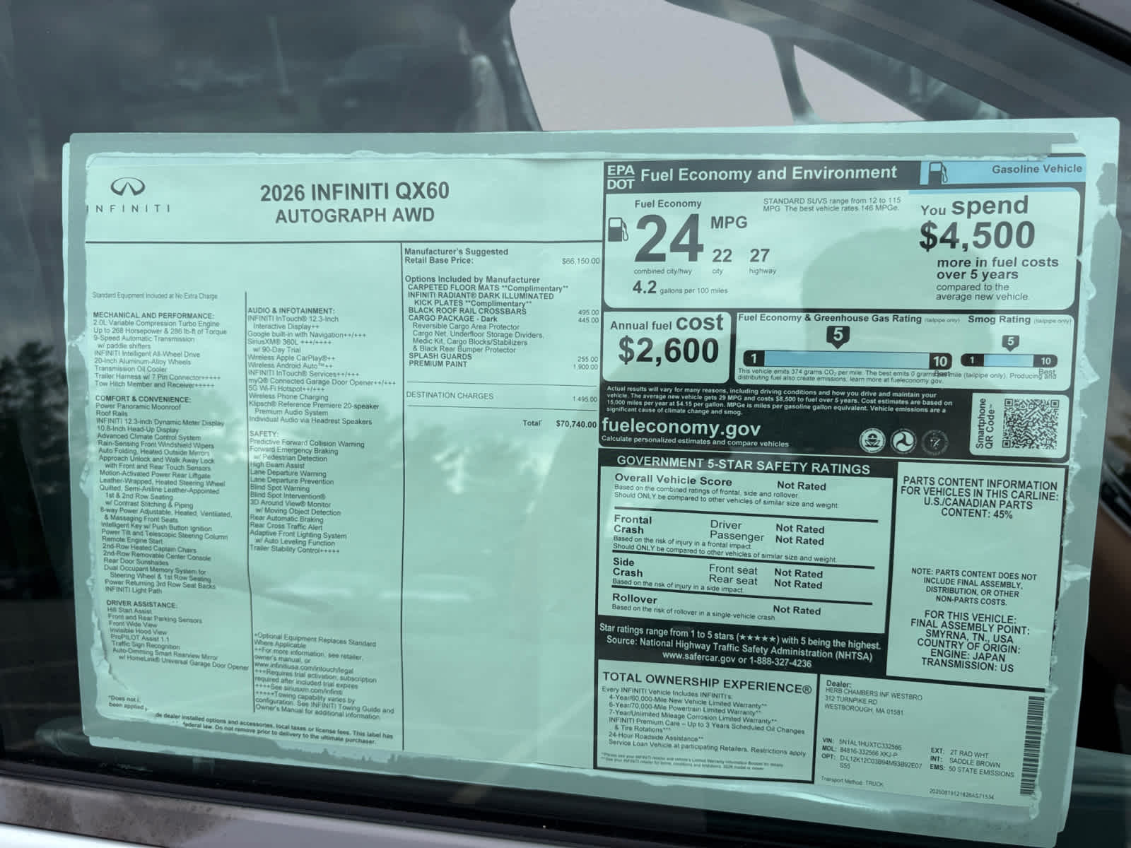 new 2026 INFINITI QX60 car, priced at $70,740