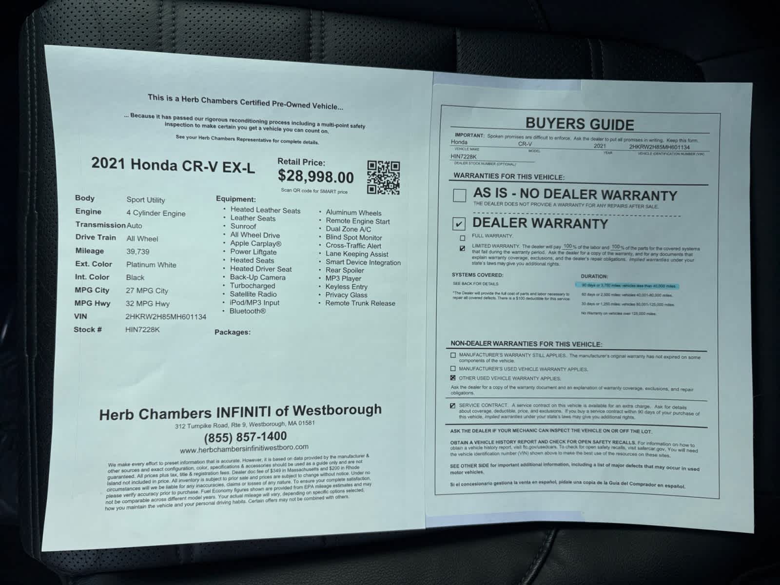 used 2021 Honda CR-V car, priced at $28,998