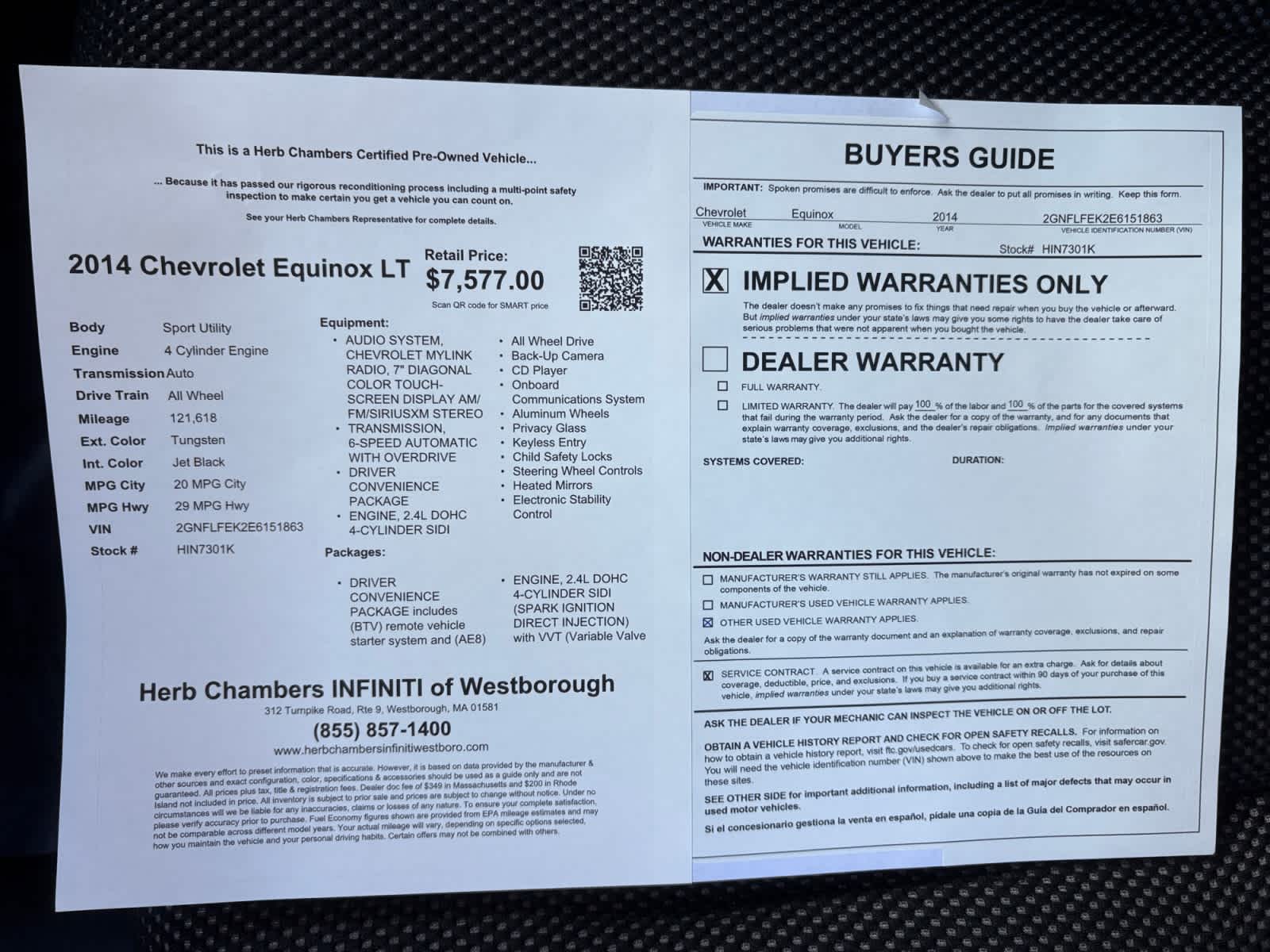 used 2014 Chevrolet Equinox car, priced at $7,577