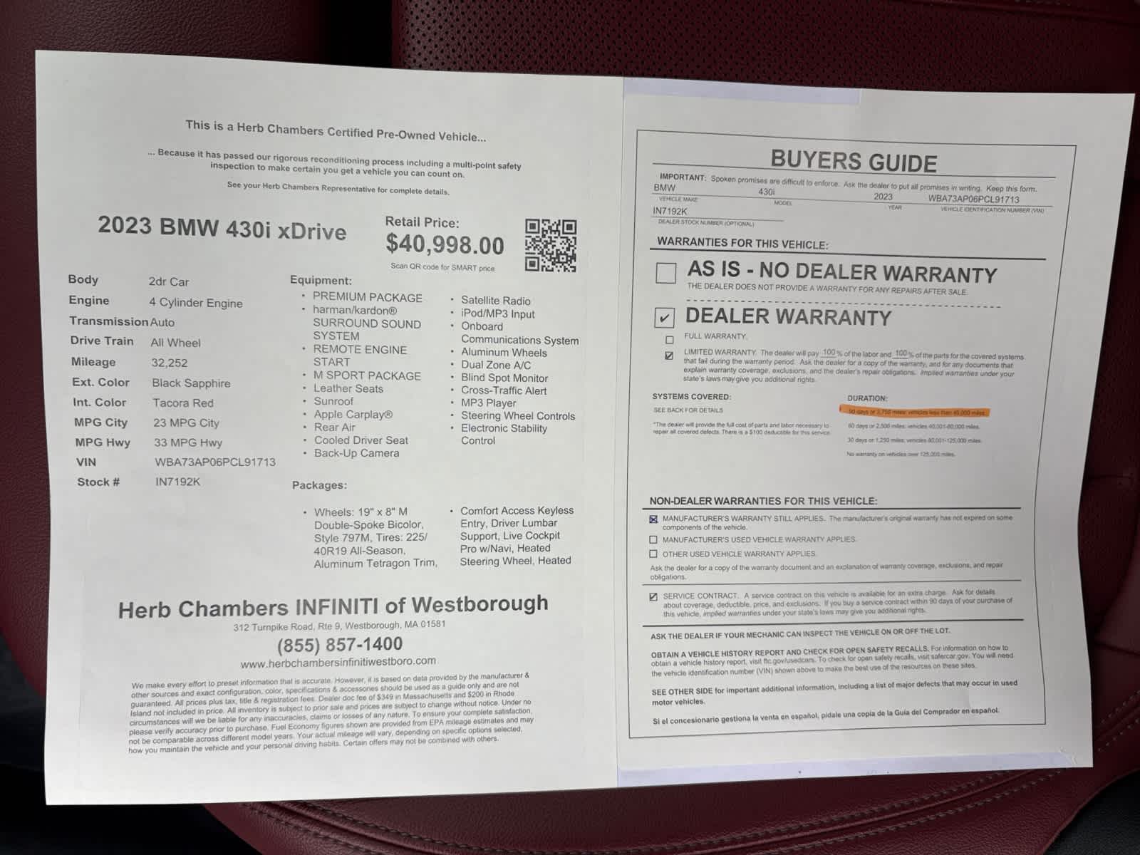used 2023 BMW 430i car, priced at $39,998