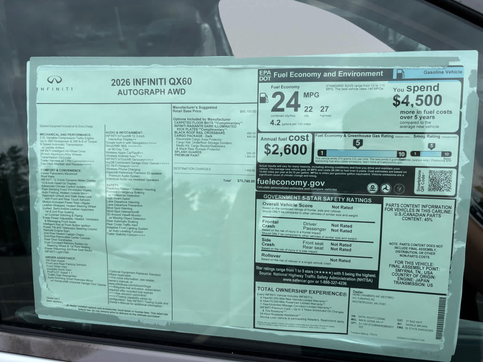 new 2026 INFINITI QX60 car, priced at $70,740
