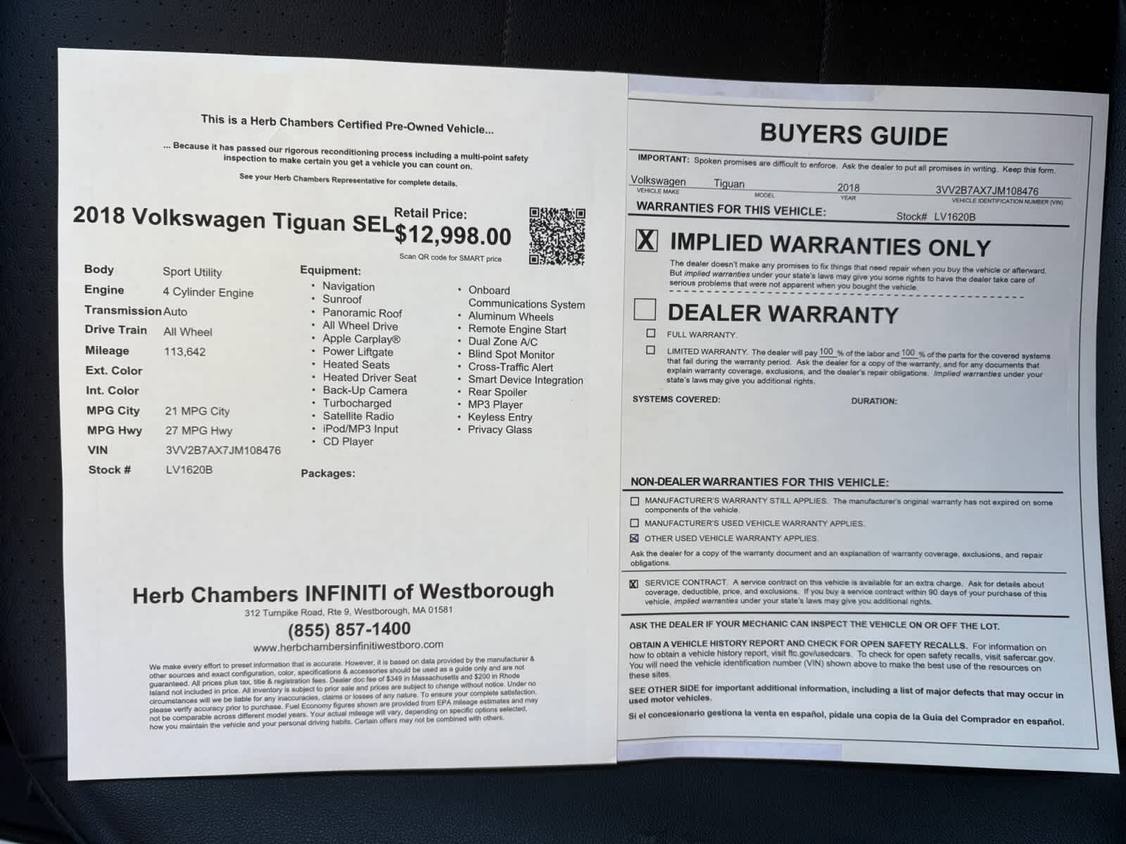 used 2018 Volkswagen Tiguan car, priced at $11,998