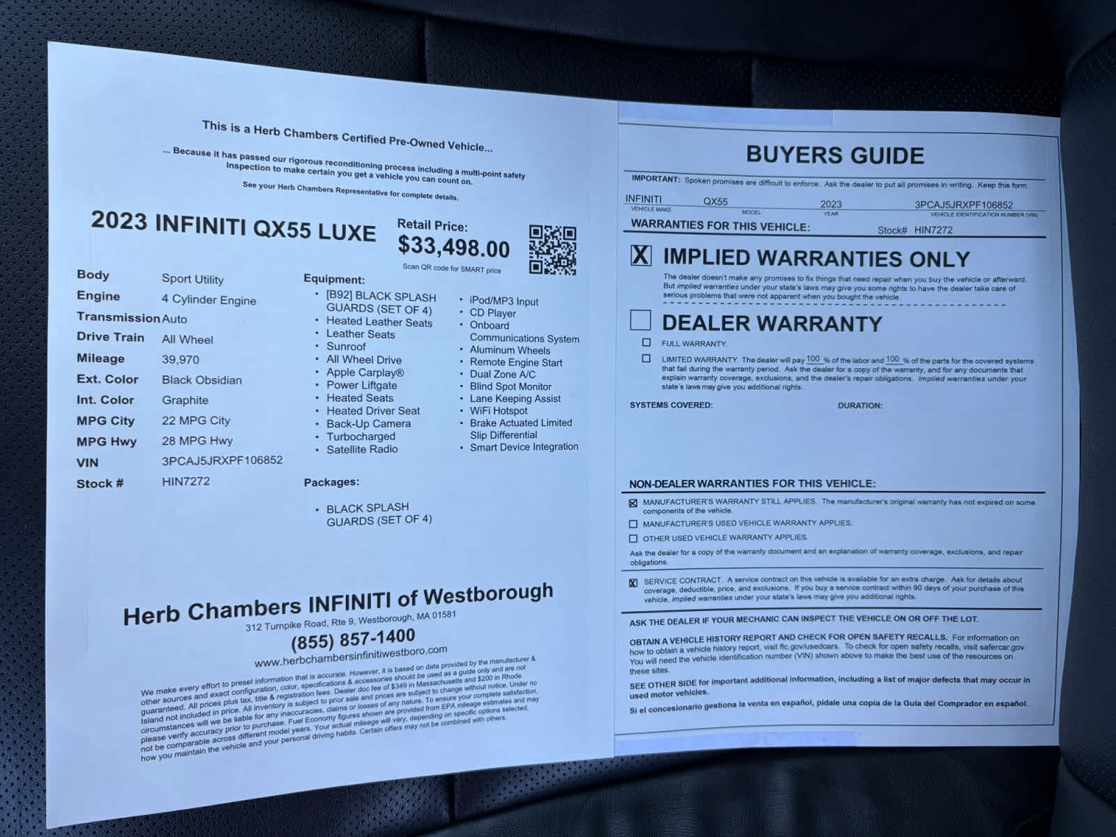 used 2023 INFINITI QX55 car, priced at $29,888