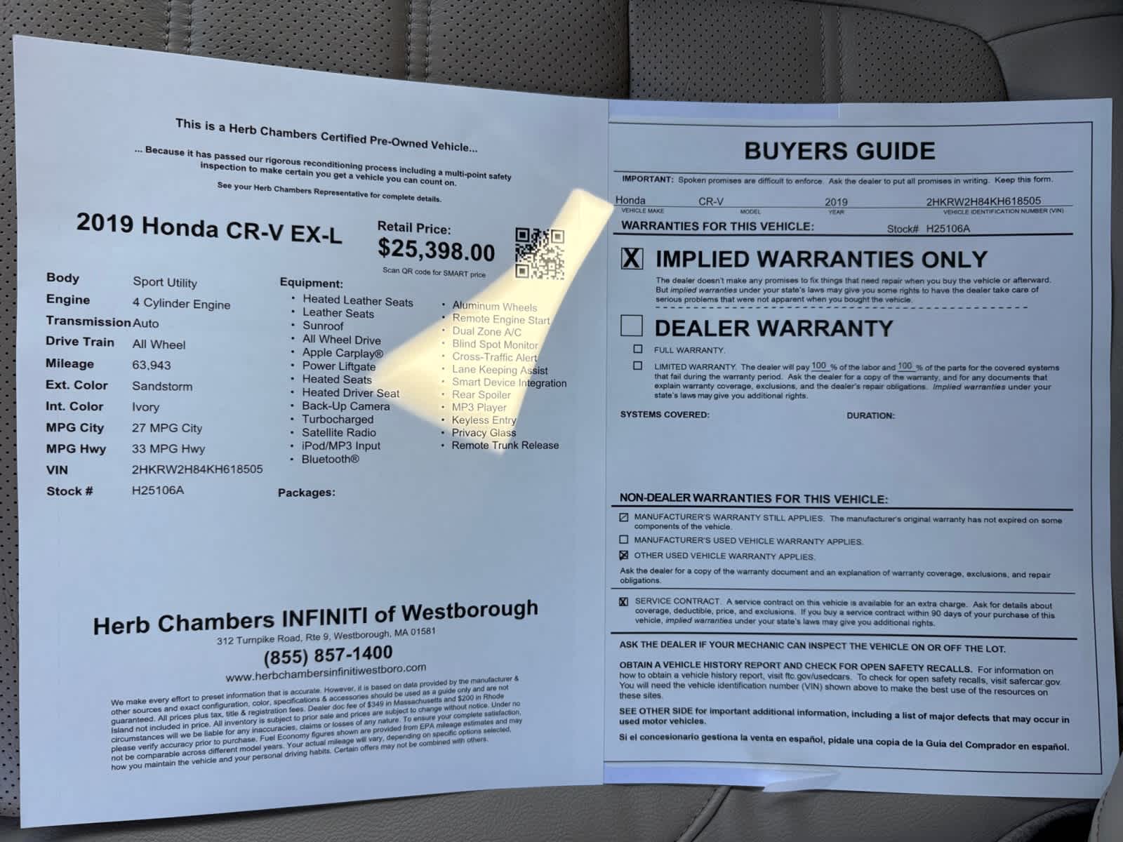 used 2019 Honda CR-V car, priced at $24,497