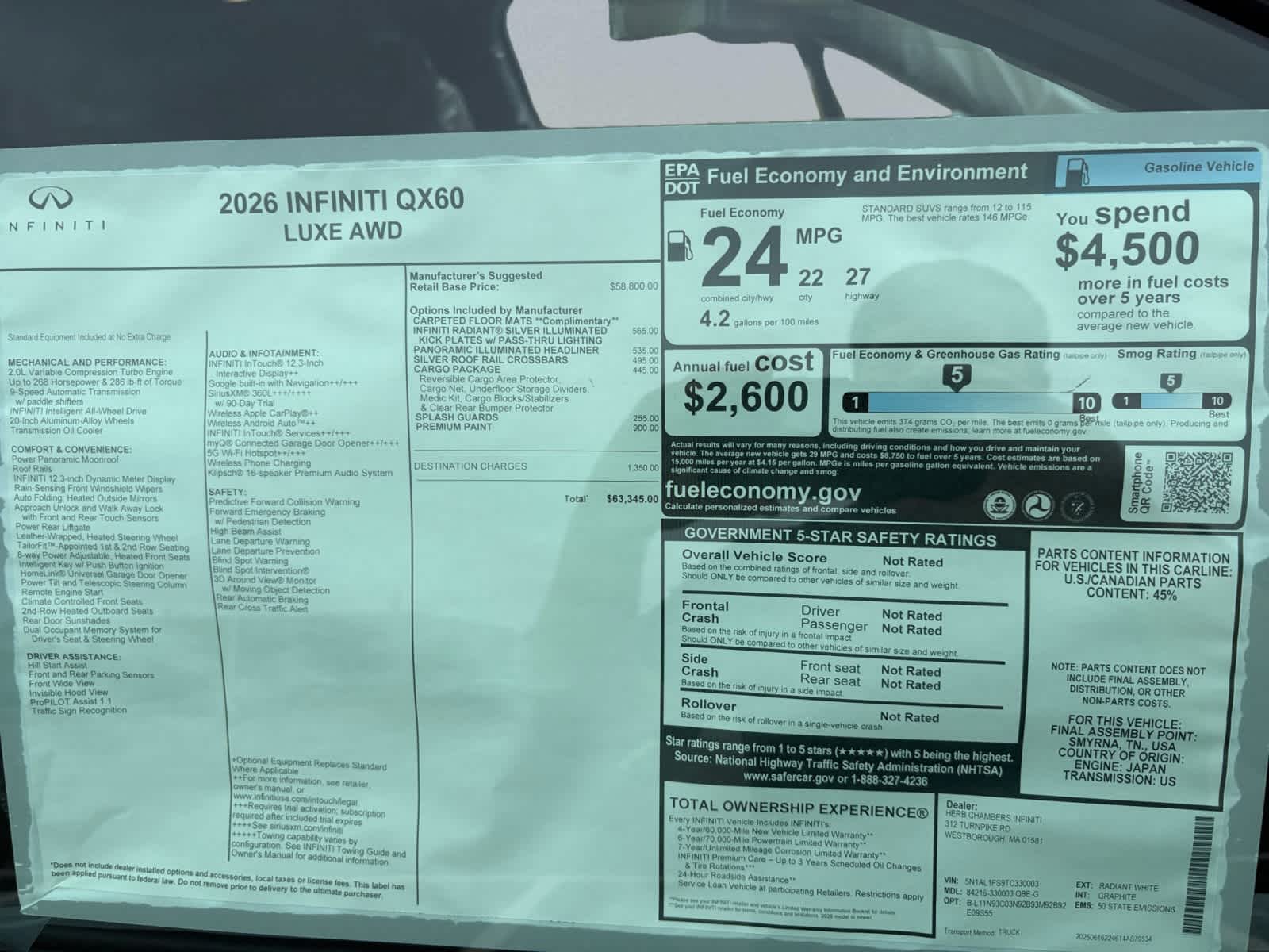 new 2026 INFINITI QX60 car, priced at $63,345