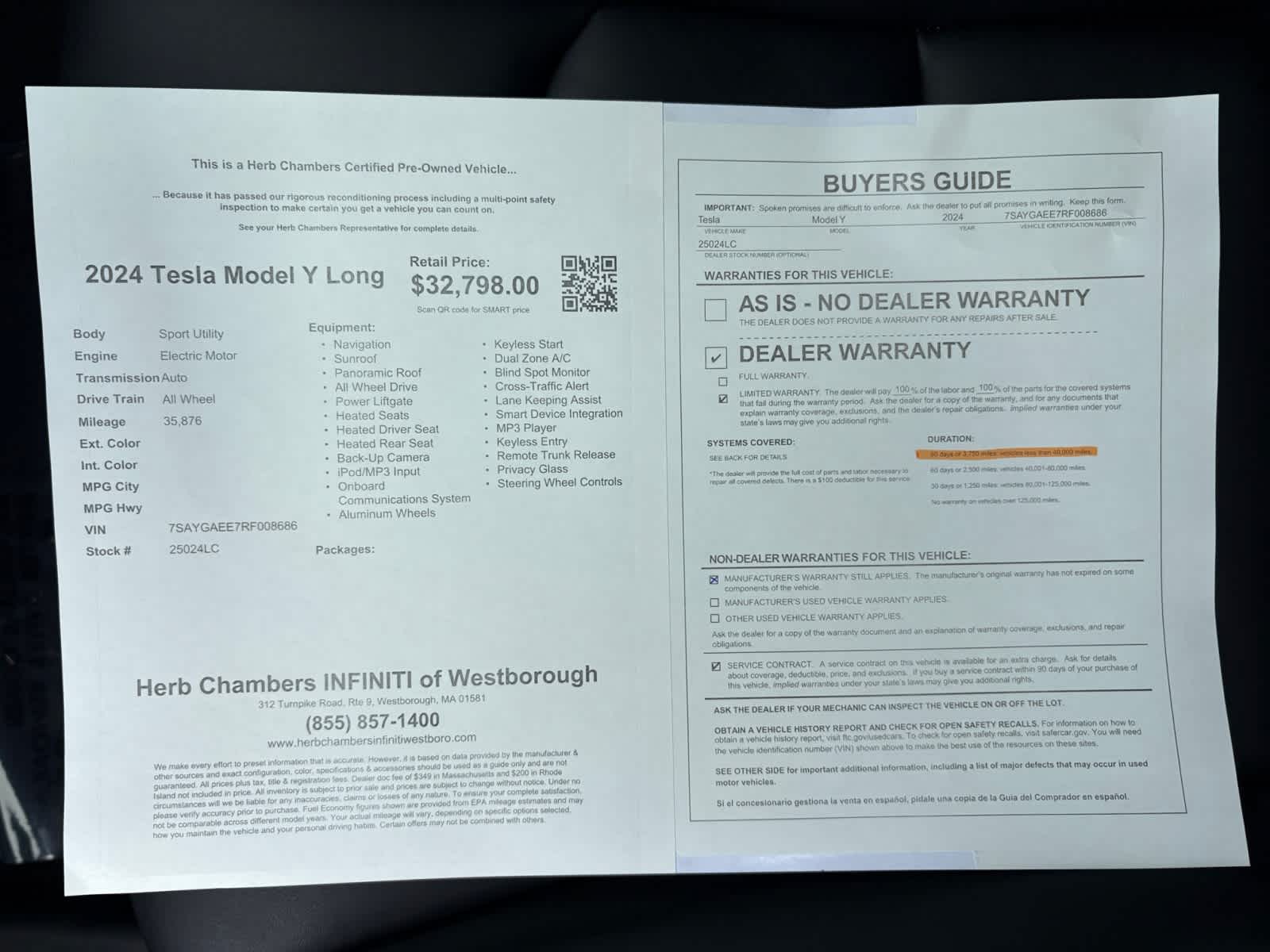 used 2024 Tesla Model Y car, priced at $32,498