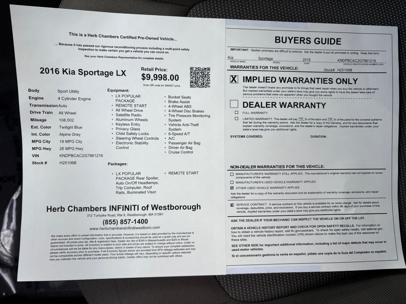 used 2016 Kia Sportage car, priced at $8,988