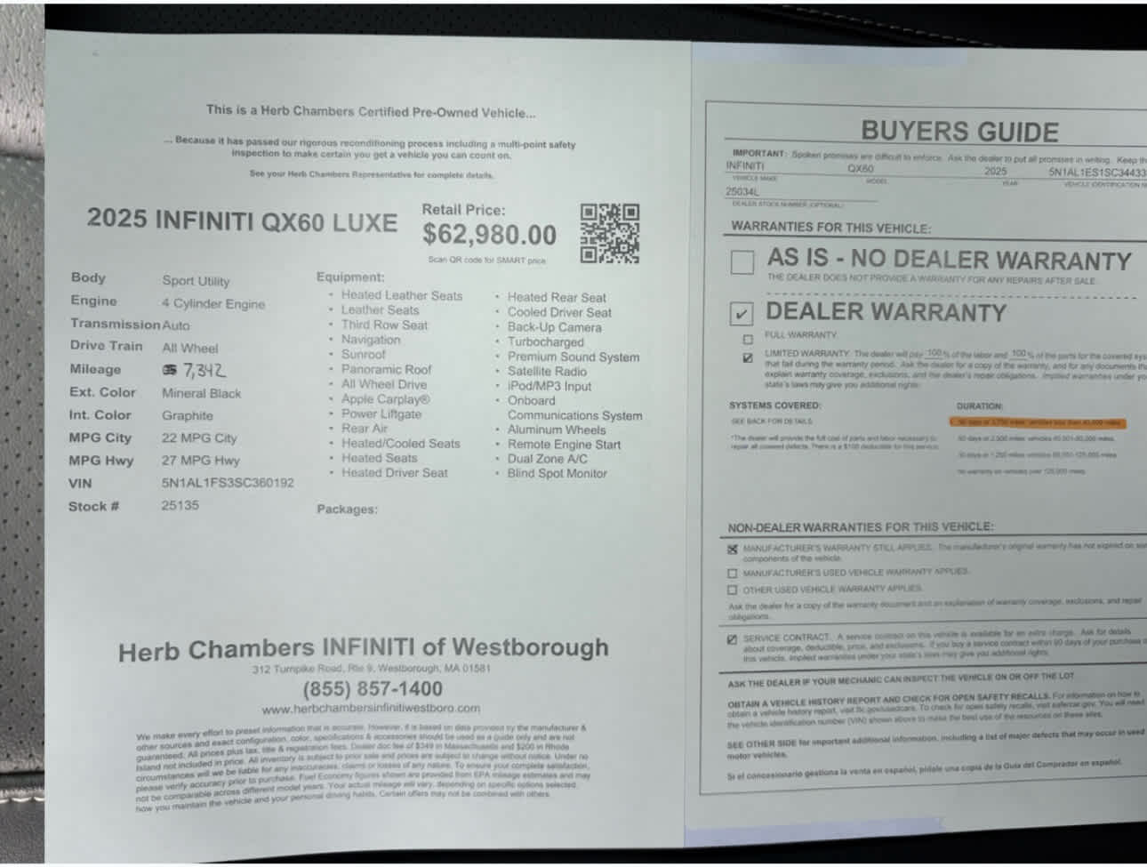 used 2025 INFINITI QX60 car, priced at $40,998
