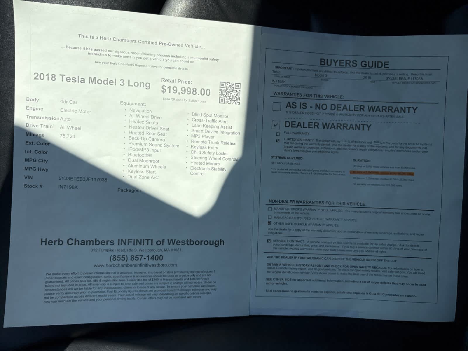 used 2018 Tesla Model 3 car, priced at $18,798
