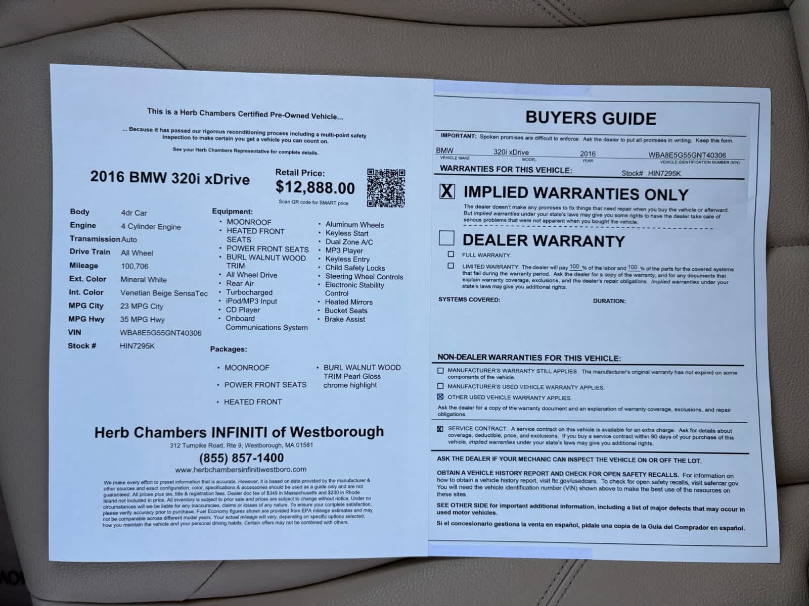 used 2016 BMW 320i car, priced at $12,488