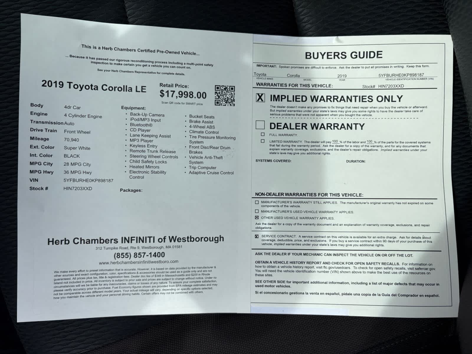 used 2019 Toyota Corolla car, priced at $16,097