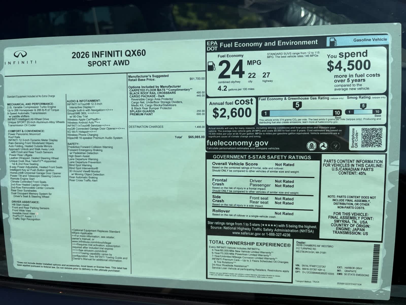 new 2026 INFINITI QX60 car, priced at $65,085