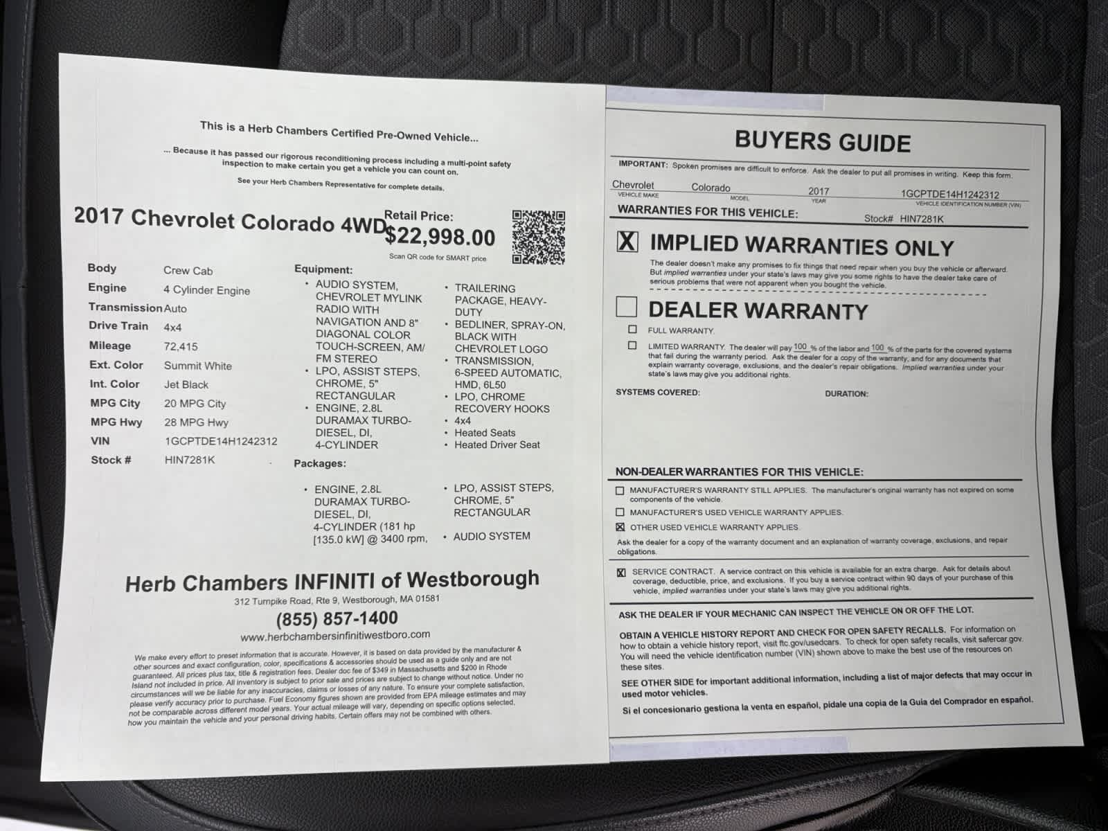 used 2017 Chevrolet Colorado car, priced at $23,497