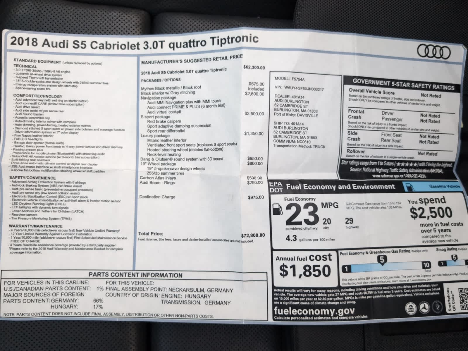 used 2018 Audi S5 car, priced at $19,998